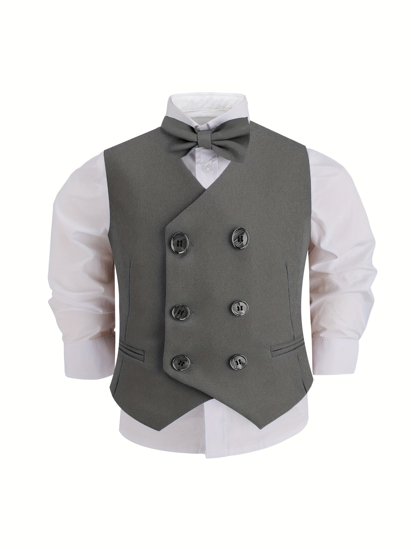 Boys' 3pcs Suit Vest Set - Elegant Blue, White & Black, Includes Jacket, Pants & Bow Tie - Perfect for Birthday Parties, Performances & Formal Event - Image 6