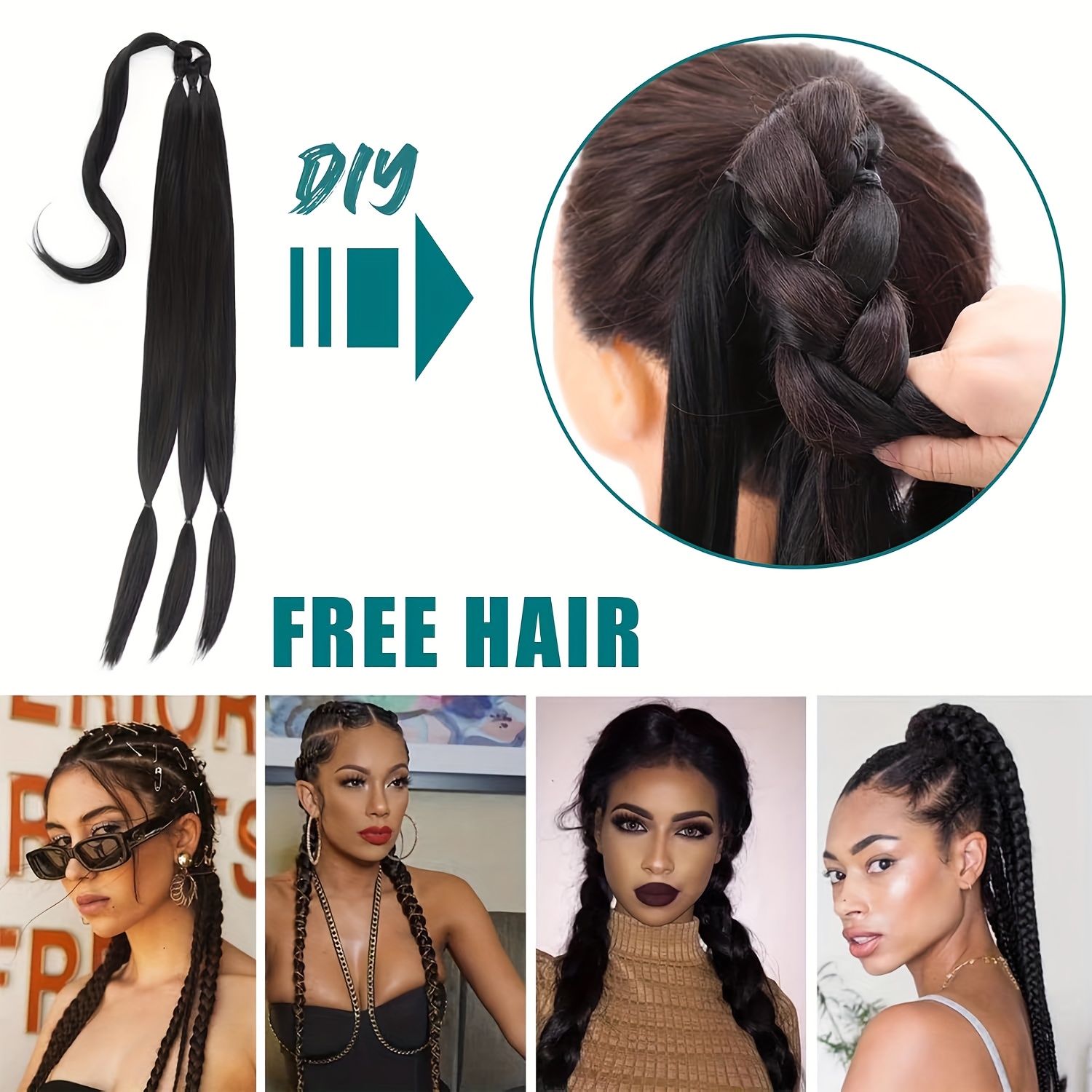 extend   of the braided ponytail hairstyle suitable for all   long straight hair wrapped ponytail wig natural and soft artificial hair strands suitable for ladies daily wear details 4