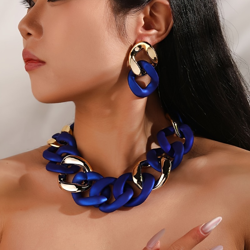 

Resin Chunky Chain Necklace And Earrings Set - Bold And Stylish For Everyday Wear Or As A Gift