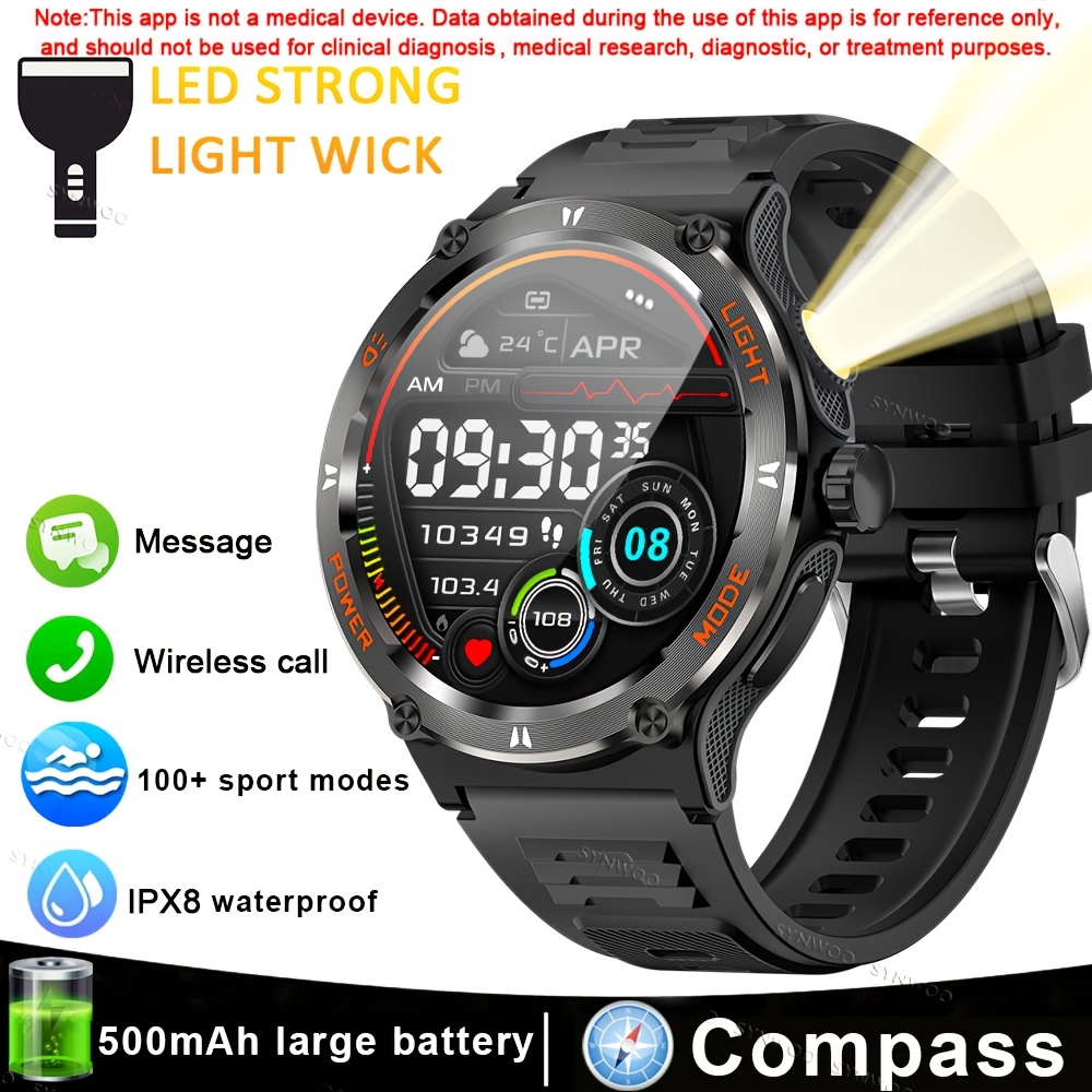 Image of 2024 Smart Watch For Men 1.53'' Smart Watch (answer/make Calls) With Ultra Powerful Flashlight 100+sports Fitness ,500mah Extra-long Battery, Compass,rugged Smartwatch Android Smart Watch For Iphone