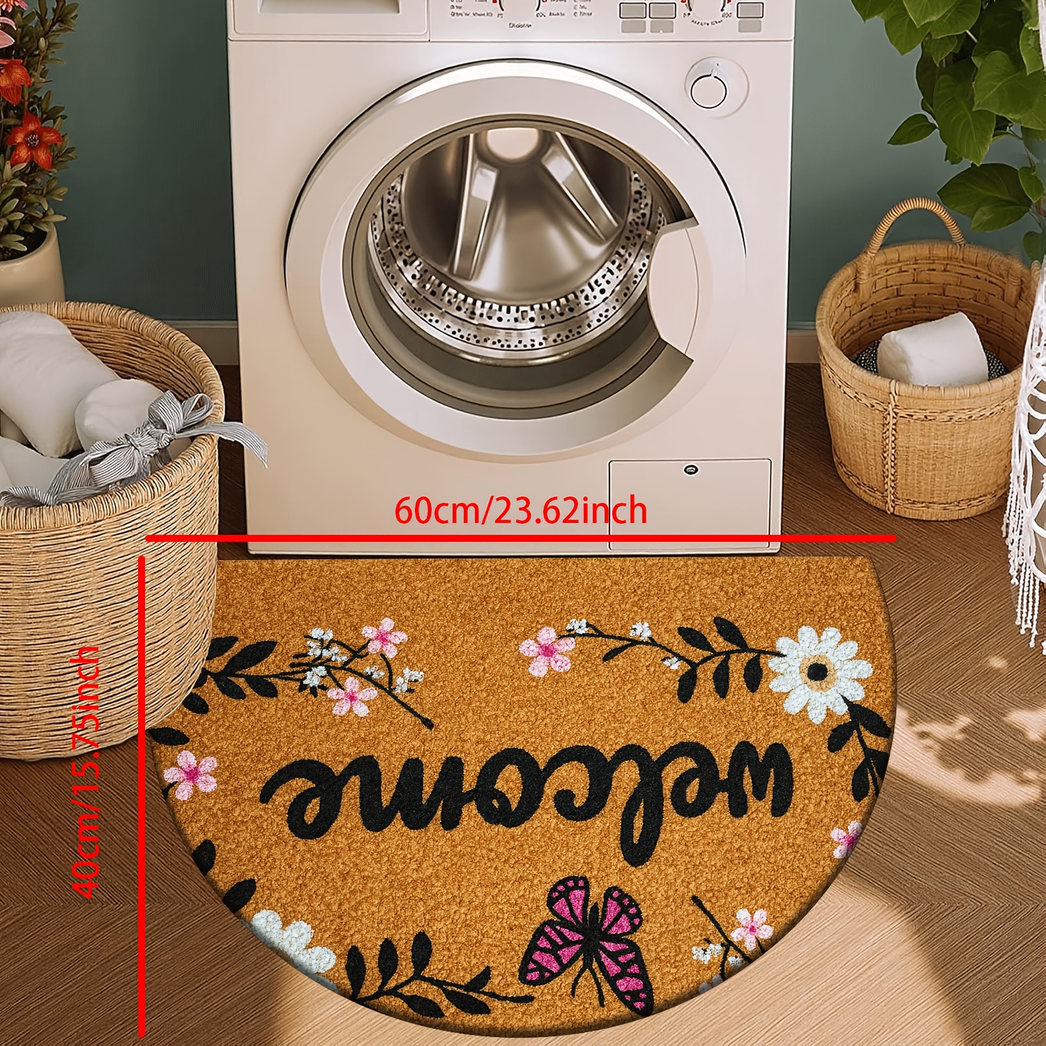 TEMU [ Product] [fleece And 1cm Thick Sponge Material] Fun Door Mat | Wreath Welcome Pattern Printed Mat, Suitable For Bedroom, Kitchen, Dining Room,