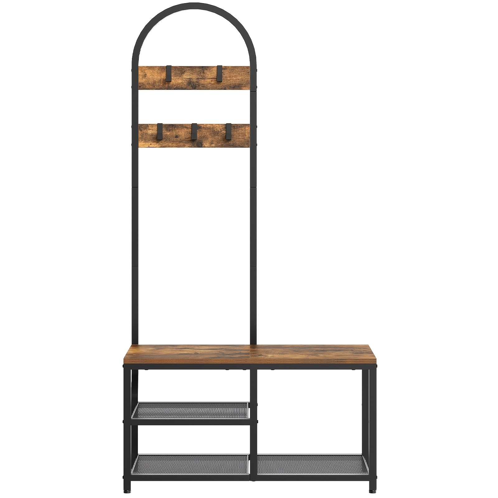 Image of Coat Rack Shoe Bench, Industrial Style Shoe Storage Bench, With Coat Rack And Shoe Rack, Multi-functional Entrance Storage Rack, Suitable For Entrance Hall, , , Black