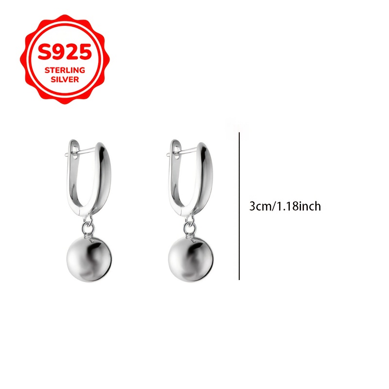 925 Silver U Shaped Dangle Earrings with Round Bead