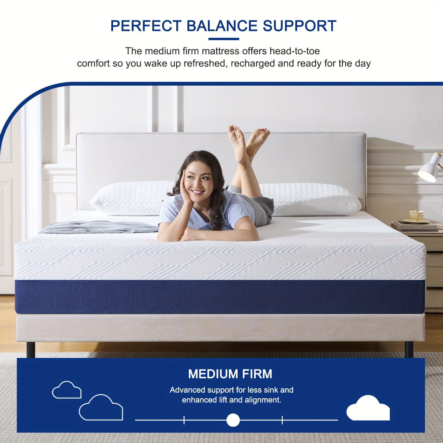 15&18&20&25cm Double Mattress, Memory Foam Mattress, Medium Soft Comfort with Removable Polyester Cover, Ideal for Body Support - Single, Small Double, Double, King Sizes Mattress
