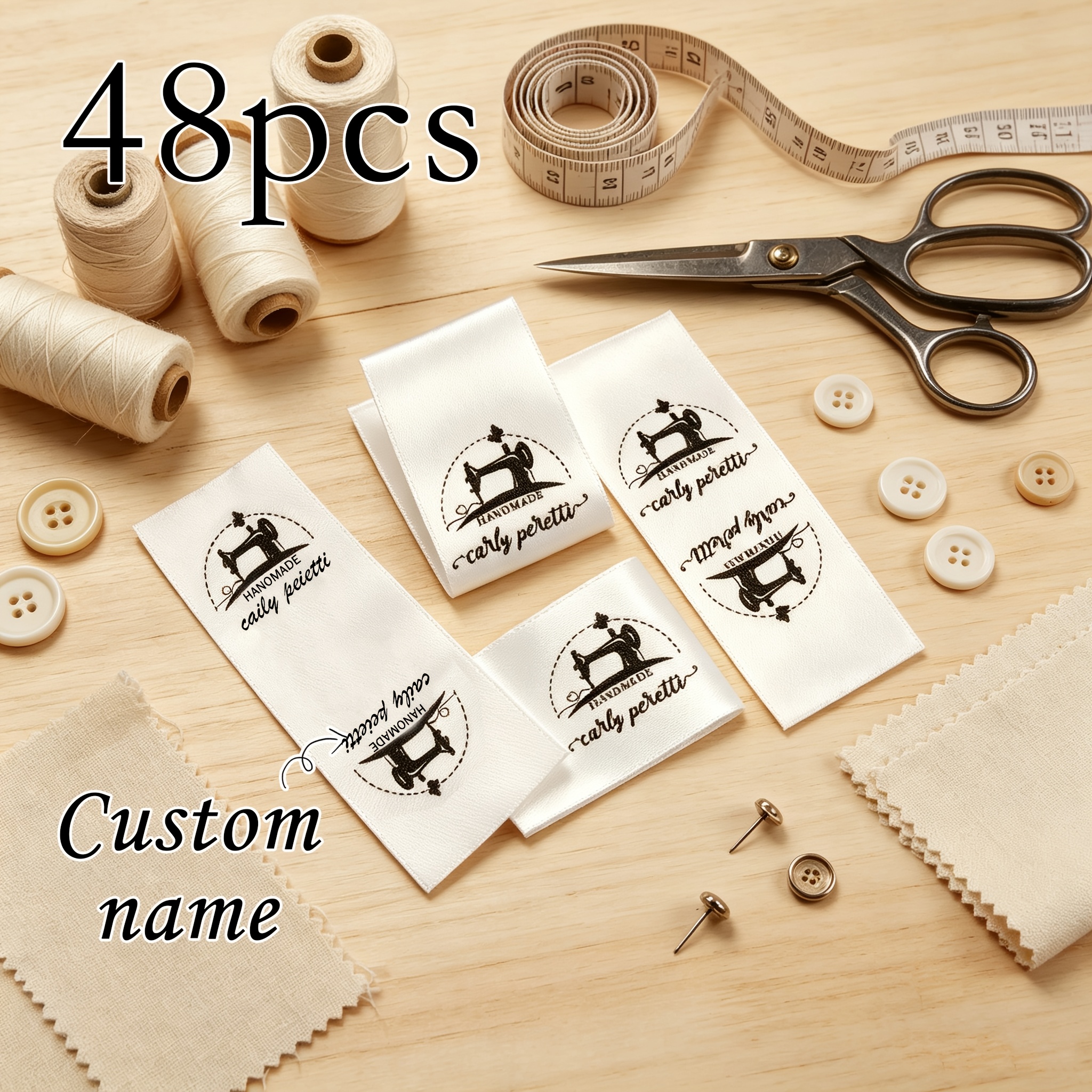 TEMU Custom Sewing Tags, 48pcs Personalized Fabric Tag Set, Garment Wash Tags, Wear-resistant And Washable, Printable Text, Clothing And Bag Home