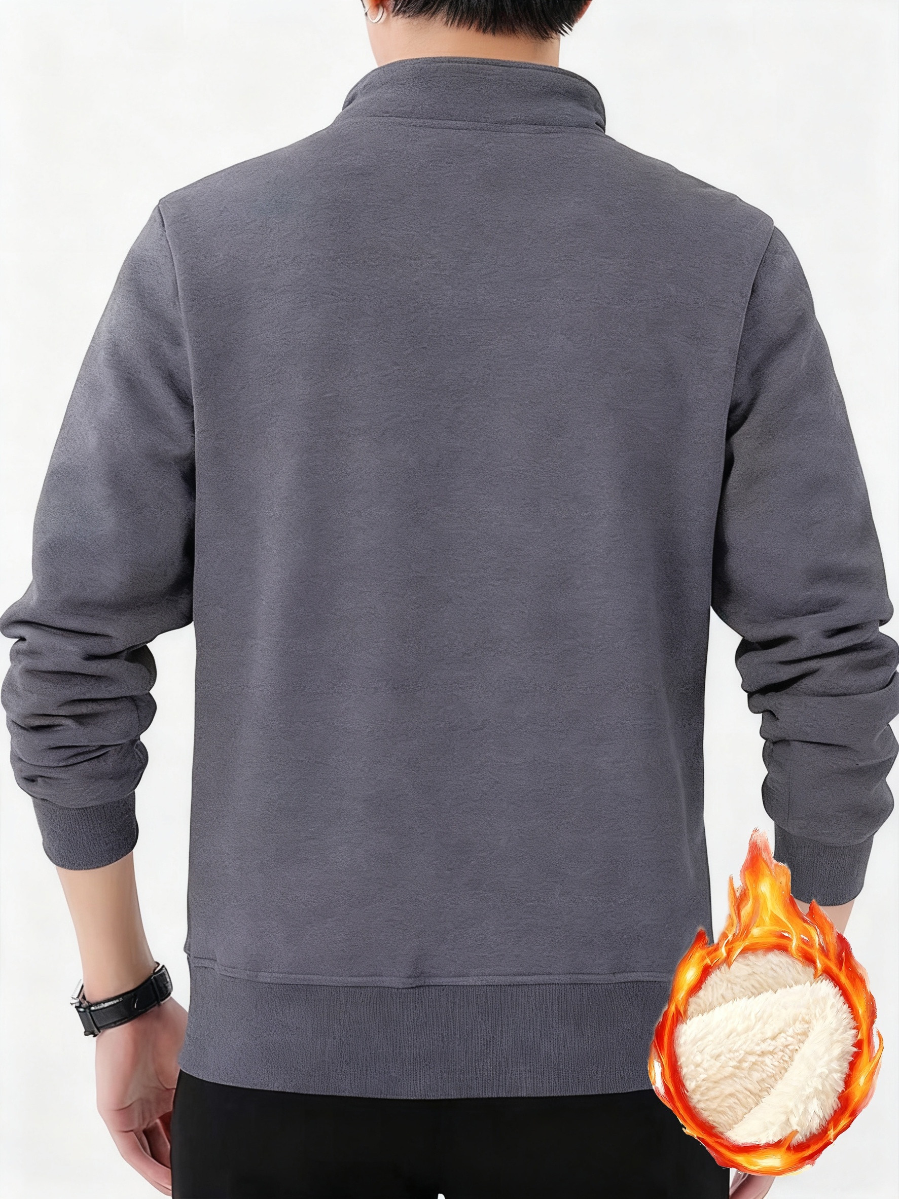 winter mens fashion stand collar sweatshirt with 1 4 zipper warm lined thickened top