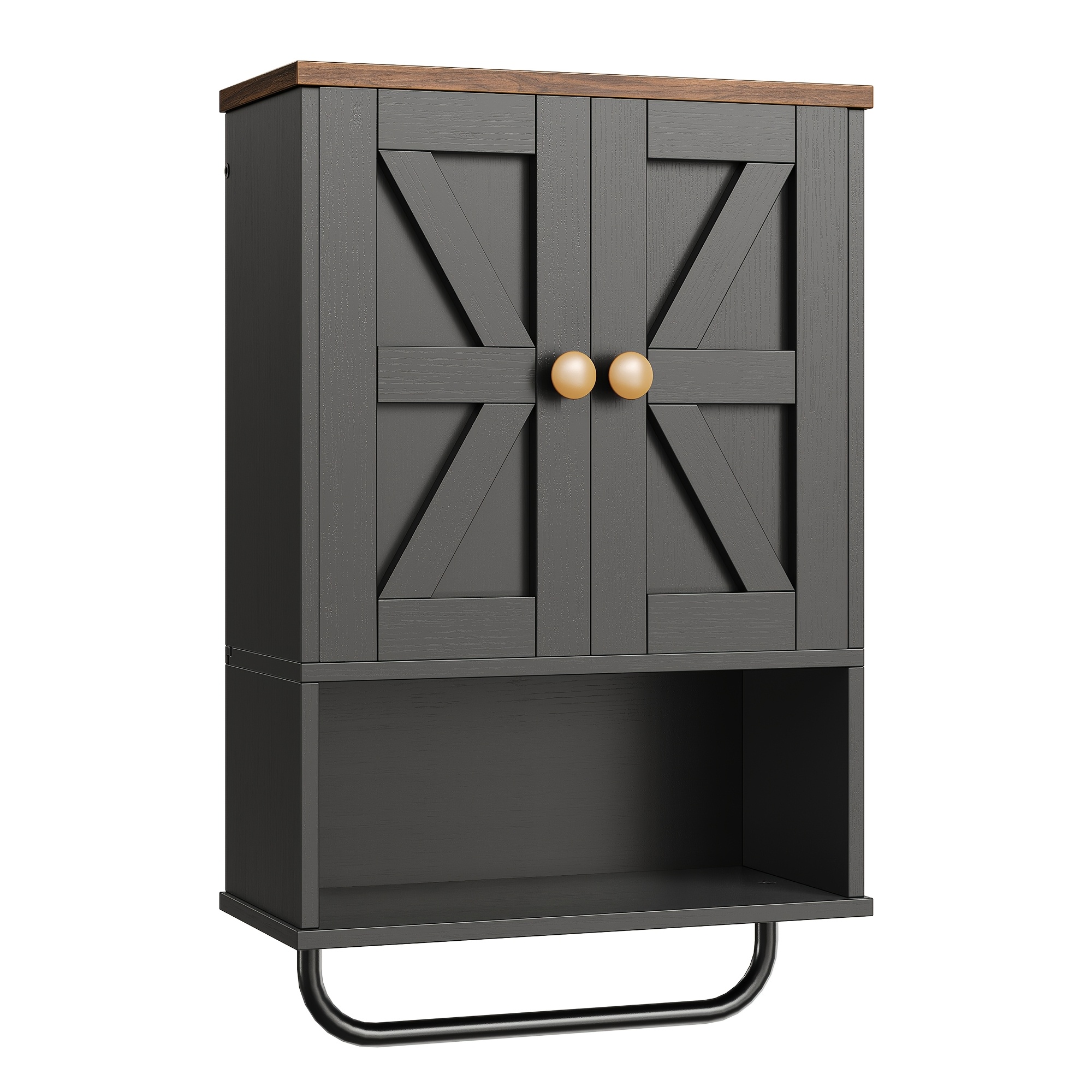 TEMU Bathroom Wall Cabinet, Storage Cabinet With Open Compartments And Towel Rail, Rustic Style Storage Cabinet, Open And Hidden Storage Space,