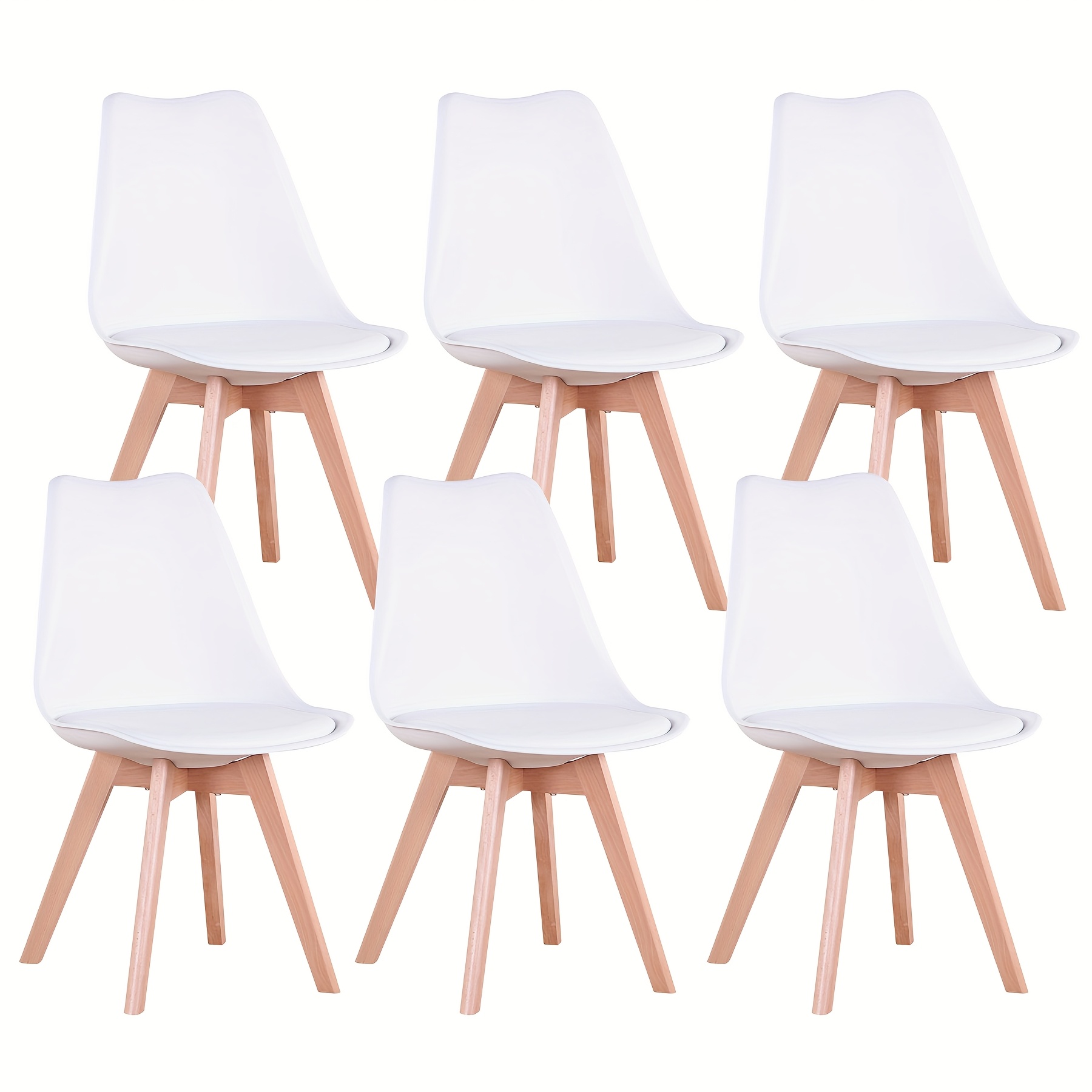   set aus 6  -century modern esszimmerstühlen, küchenstühlen, bürostühlen, designer-shell-stühlen mit ergonomischen pu-lederkissen und massiven holzbeinen für küche, wohnzimmer, schlafzimmer, weiß