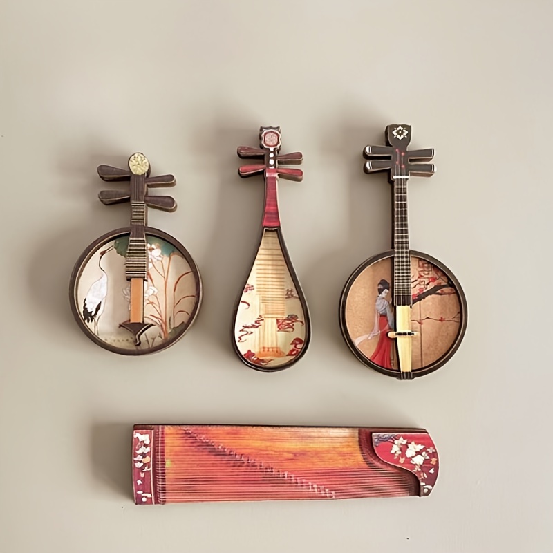 TEMU 4 Pieces Traditional Chinese Musical Instruments Suit-wooden Pipa & Kite Refrigerator,