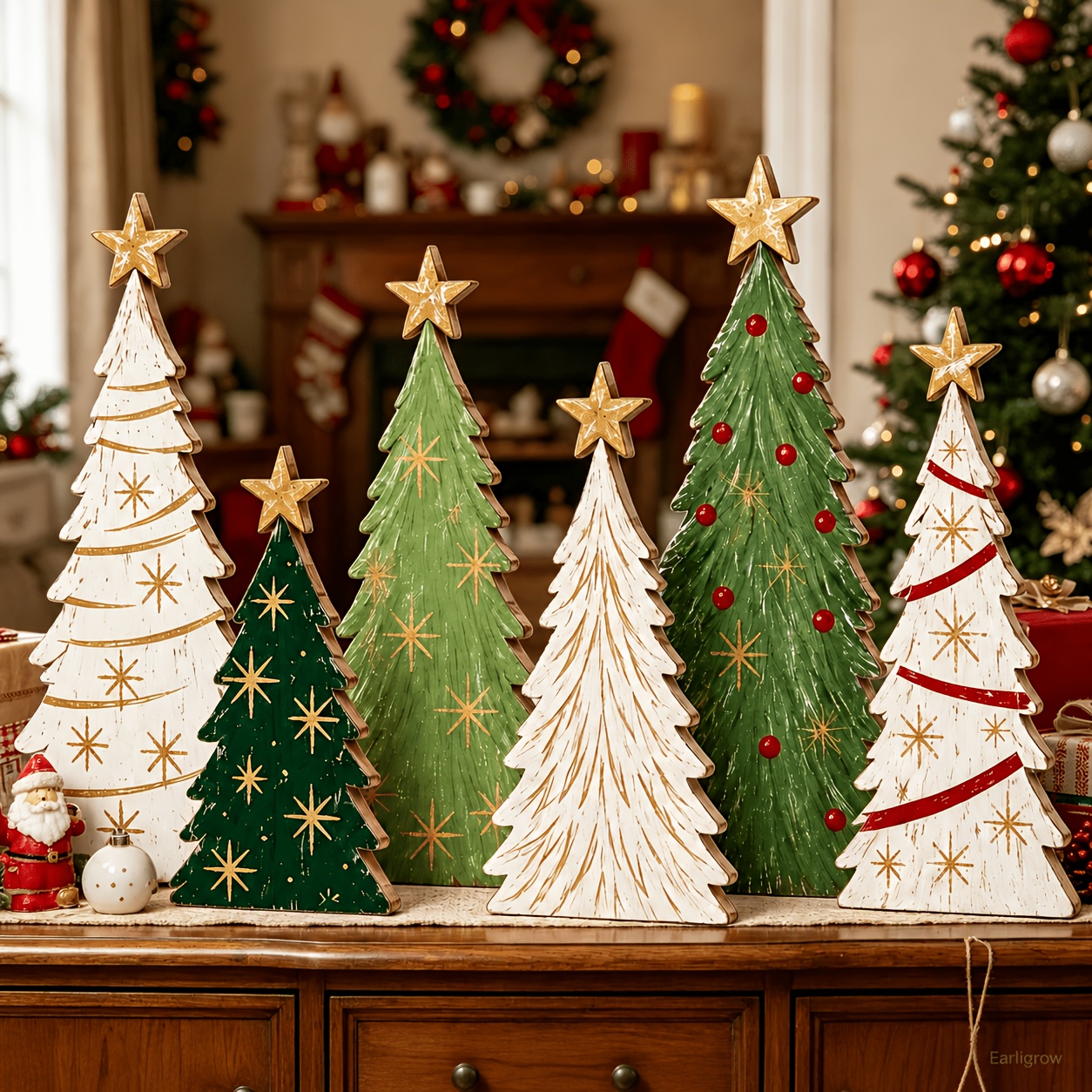 TEMU 2d Flat, [2d Flat] Christmas Party Table Centerpiece, Wooden Christmas Tree With Star, Winter& Christmas Home Decor, Decorative Sign Plaque,