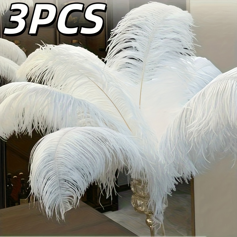 TEMU 3pcs Set Of High-quality Long Artificial Ostrich Feathers, 15.75-17.72 Inches | Suitable For Weddings, Parties, Thanksgiving, Communion, Home