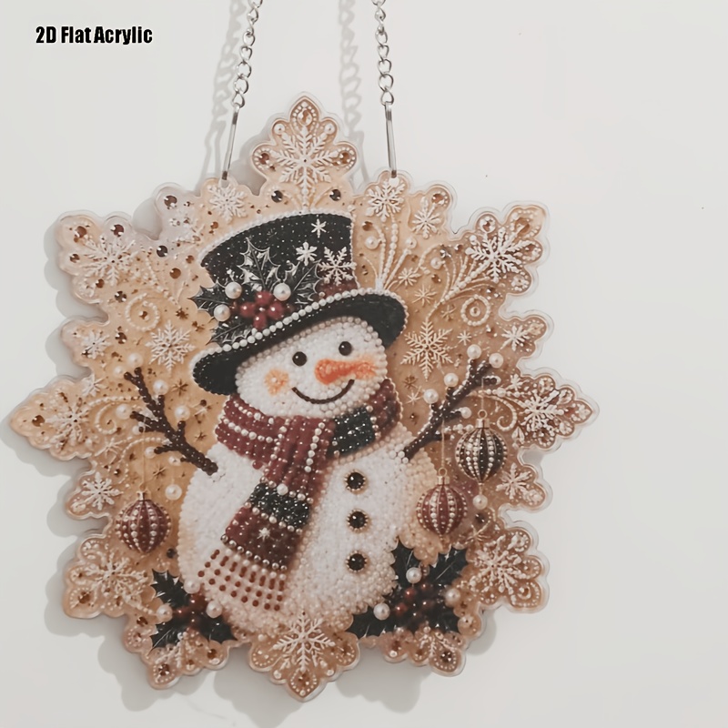 TEMU 2d Flat Printed Snowflake Shaped Acrylic Holiday Hanging Ornament, Snowman Elk Pattern Christmas Tree Hanging Pendant, Home Xmas Holiday