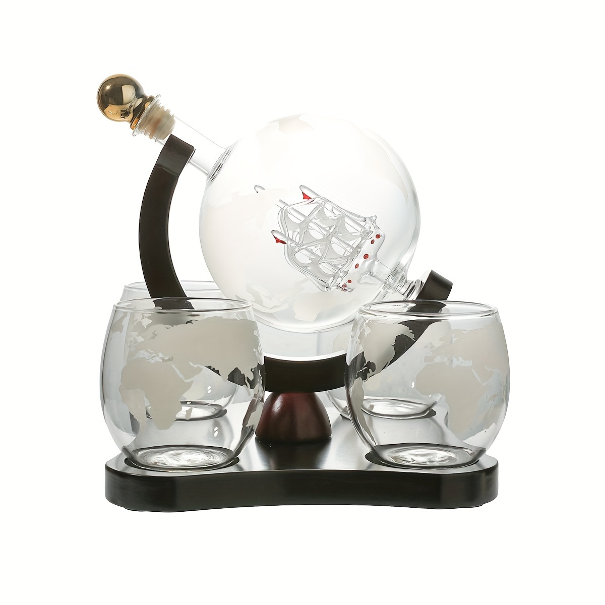 Image of [ ] High Borosilicate Glass Material, Sailboat , Configured With 4 Glass Cups, A Wooden Stand, Hand-, Beautiful And Durable