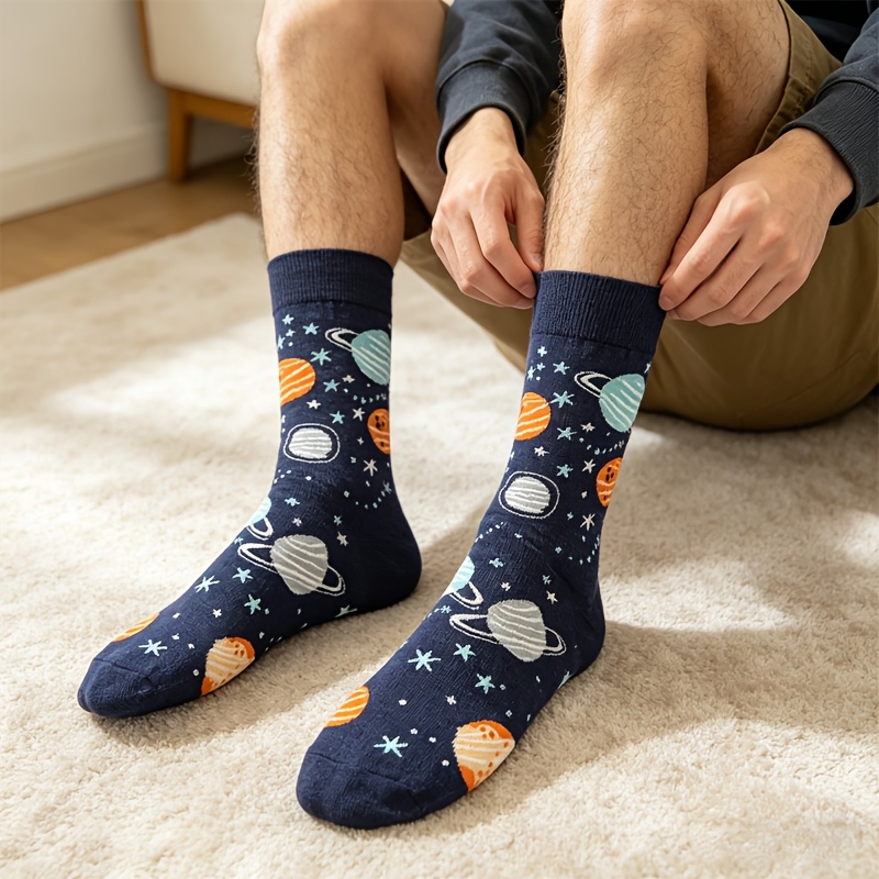 TEMU 1 Pair Men's & Universe Planet Mid-calf Socks - Sweat-absorbing Odor-resistant Couple's Matching Sock Suitable For Casual Sports, Gym, Casual