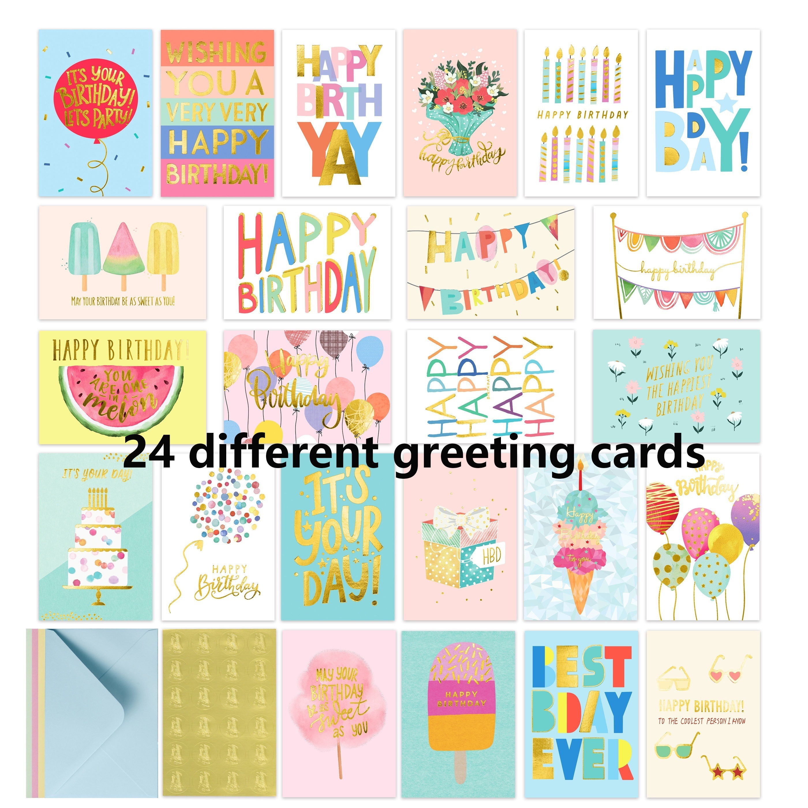 24 Birthday Cards With Cartoon Designs And , Envelopes And Stickers - Easy Designs For Anyone' Occasion