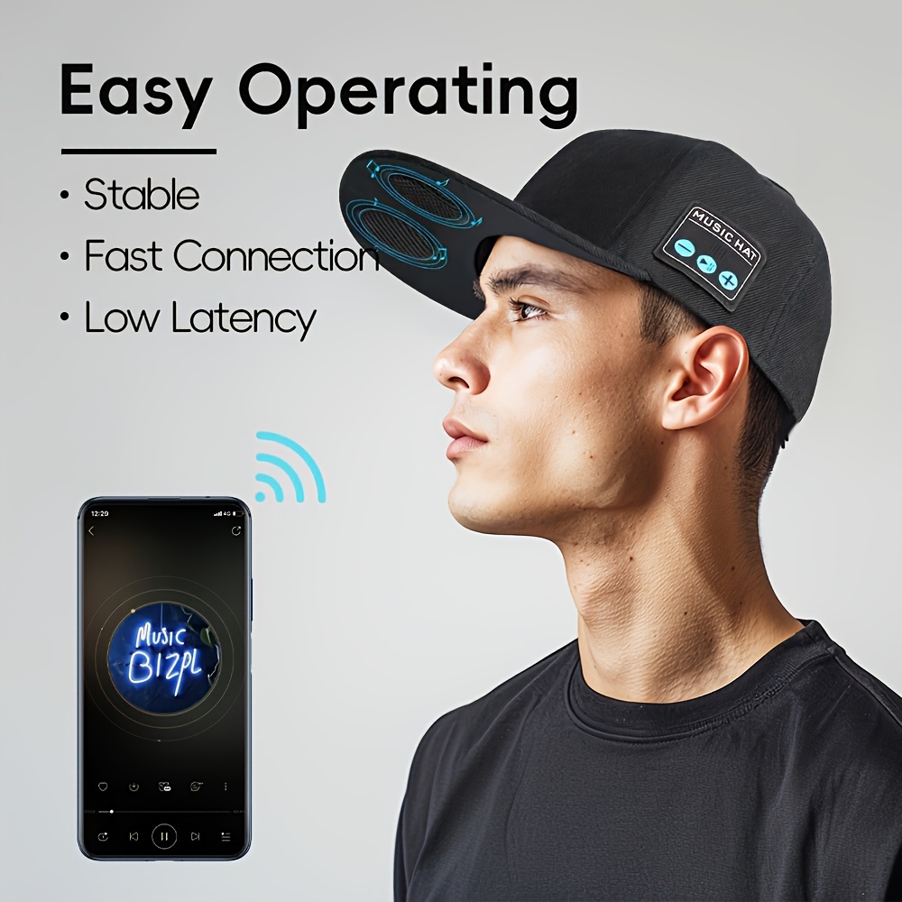 

Adjustable Wireless Hat - Touch-control, Noise-cancelling, Leather Baseball Cap With Fast & Low Latency For Running & Outdoor Sports - Easy , Connection, Long