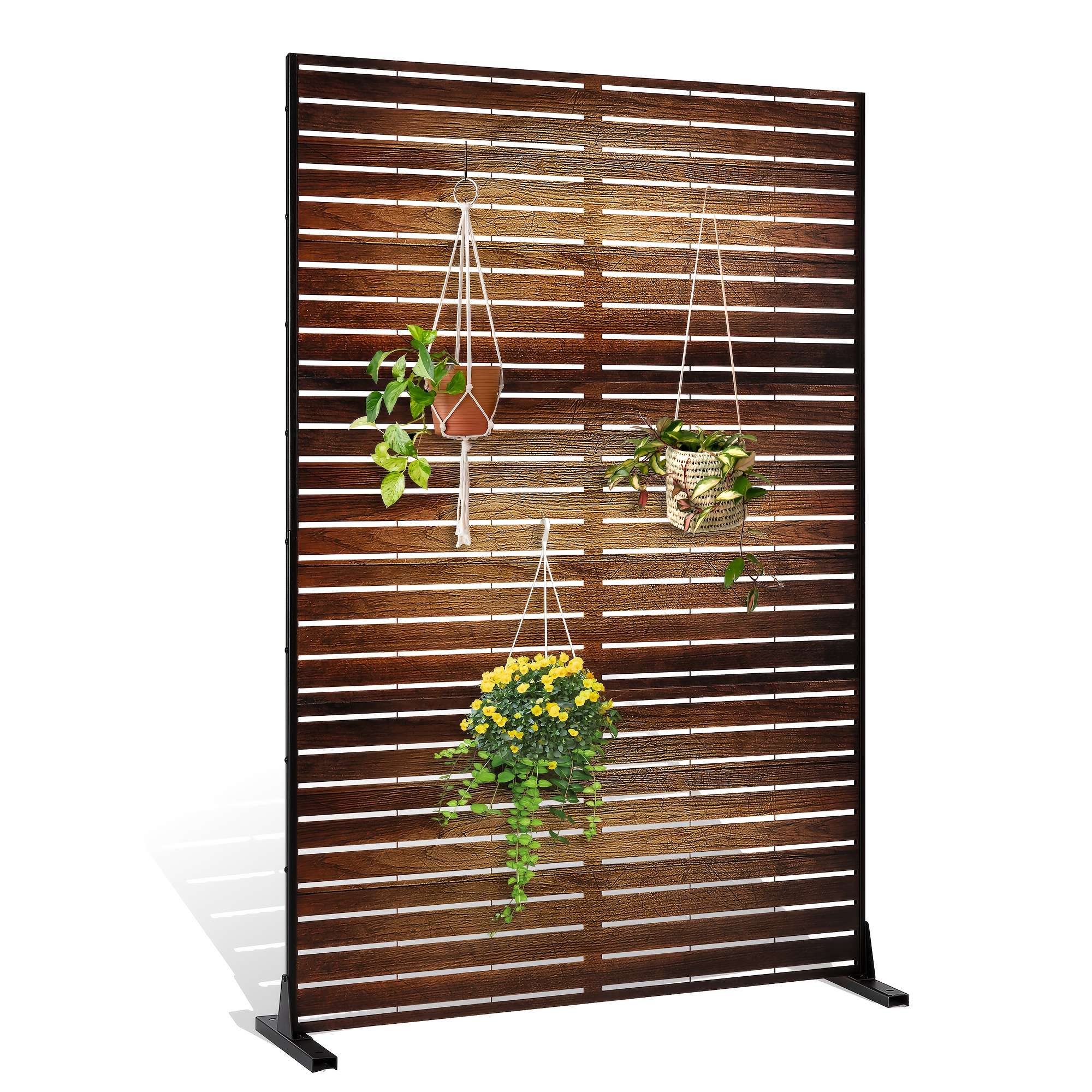 

Metal Privacy Screen Outdoor Privacy Screens Freestanding, Patio Privacy Screen With Stand Decorative Privacy Fence Panels For Outside Backyard (72.1"h X 47.2"w/vintage Wood)