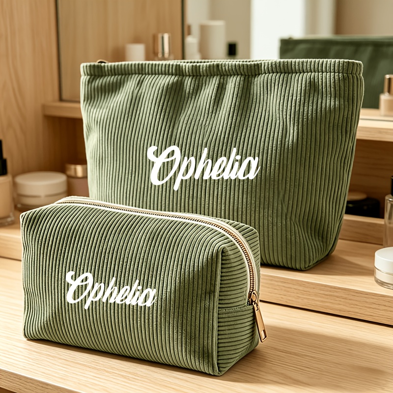 TEMU 2pcs Customized Corduroy Cosmetic Bag, Featuring A Wash Bag & Cosmetic Bag Combination , Personalized Cosmetic Storage Bag, Zippered Cosmetic