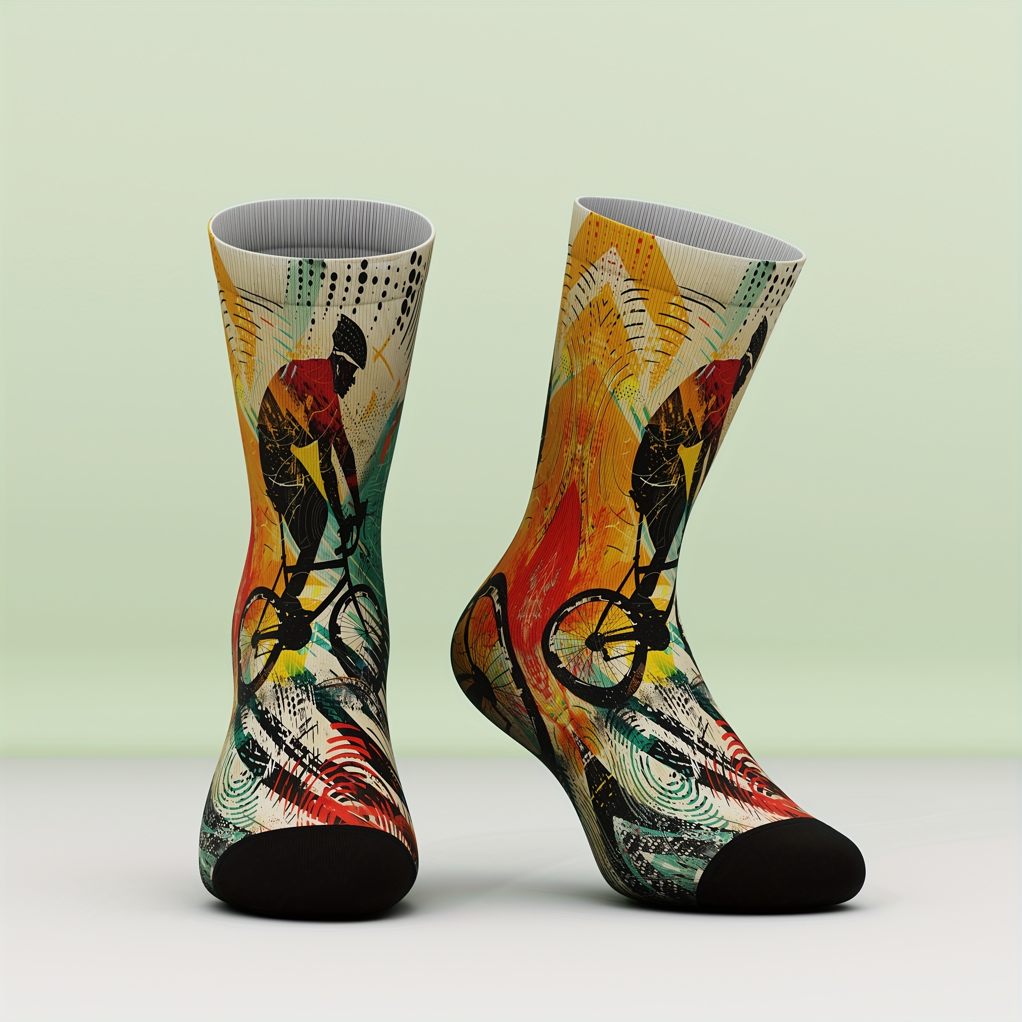 

A Pair Of Men's Socks, Cycling 3d Print, Suitable For Cycling Outdoor Casual Wear