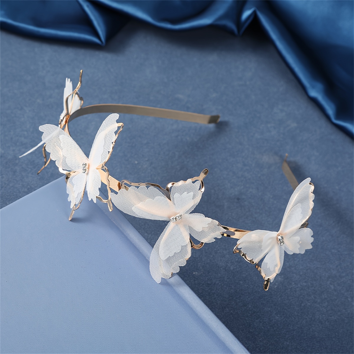 

1pc Elegant Sweet 3d Butterfly Headband With Mesh & Rhinestones, Women's Exquisite Fashion Hair Accessory, Bohemian Style Hairband
