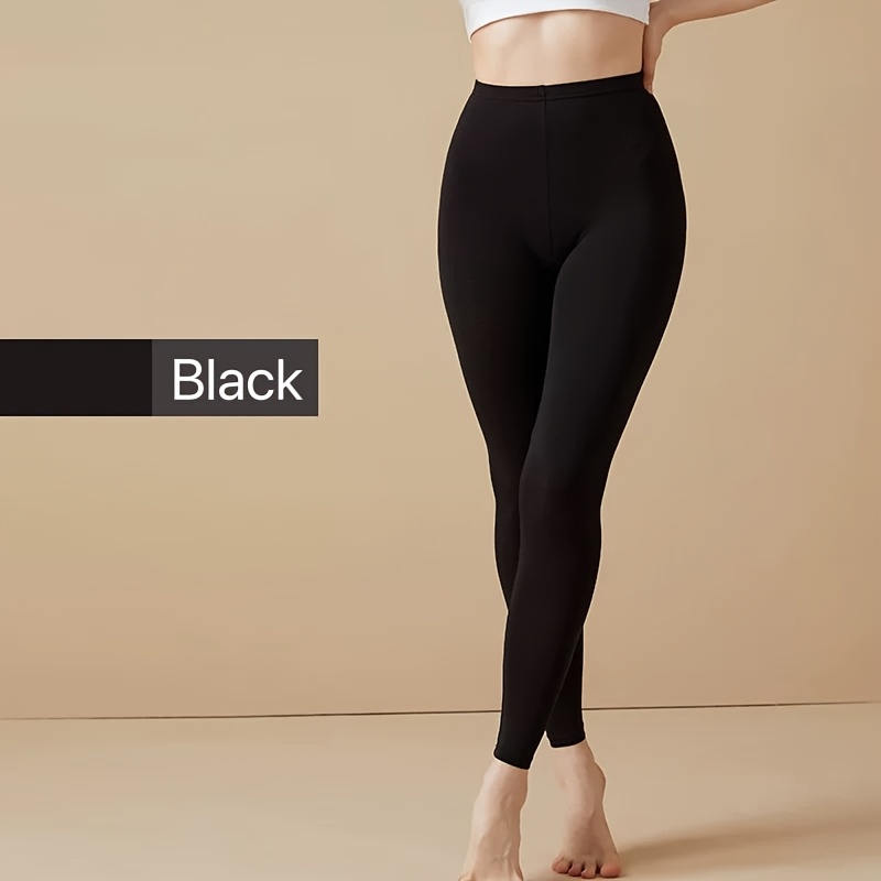 

Plus Size Casual Tights, Women's Plus Solid 120d High Waisted Stretch Footless Pantyhose For Fall & Winter