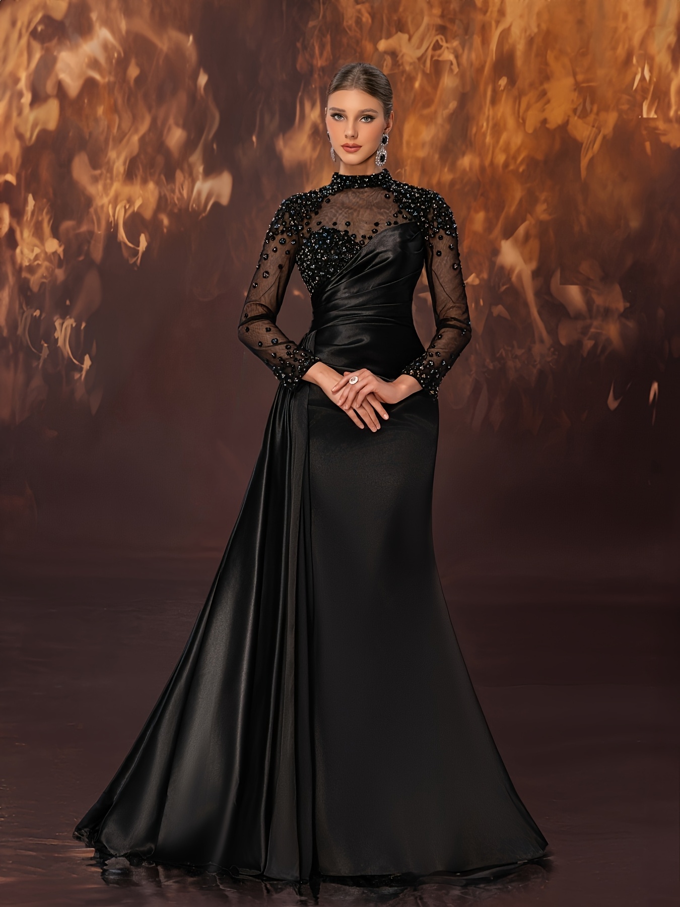 high end retro   style satin beaded embroidery   fit mermaid formal gown evening gown cocktail dress ball gown wedding guest dress bridesmaid dress mother of the bride dress birthday dress formal gown plus size gown
