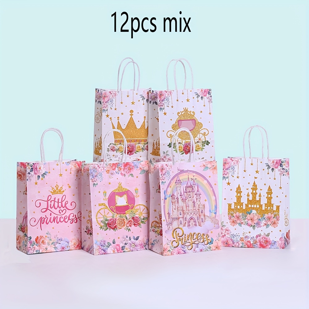 12pcs Patterned Paper Bag With Handles For Party, Shopping, Birthday, Wedding Gift Bag
