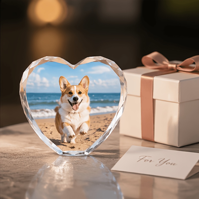Custom Crystal Photo Block Heart-Shaped Pet Remembrance Plaque