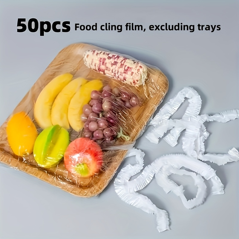 TEMU 50pcs Clear Plastic Food Covers - 27.6" Square Disposable Cling Film Wraps, Transparent Food Preservation For Trays, Sausages, Chops, -