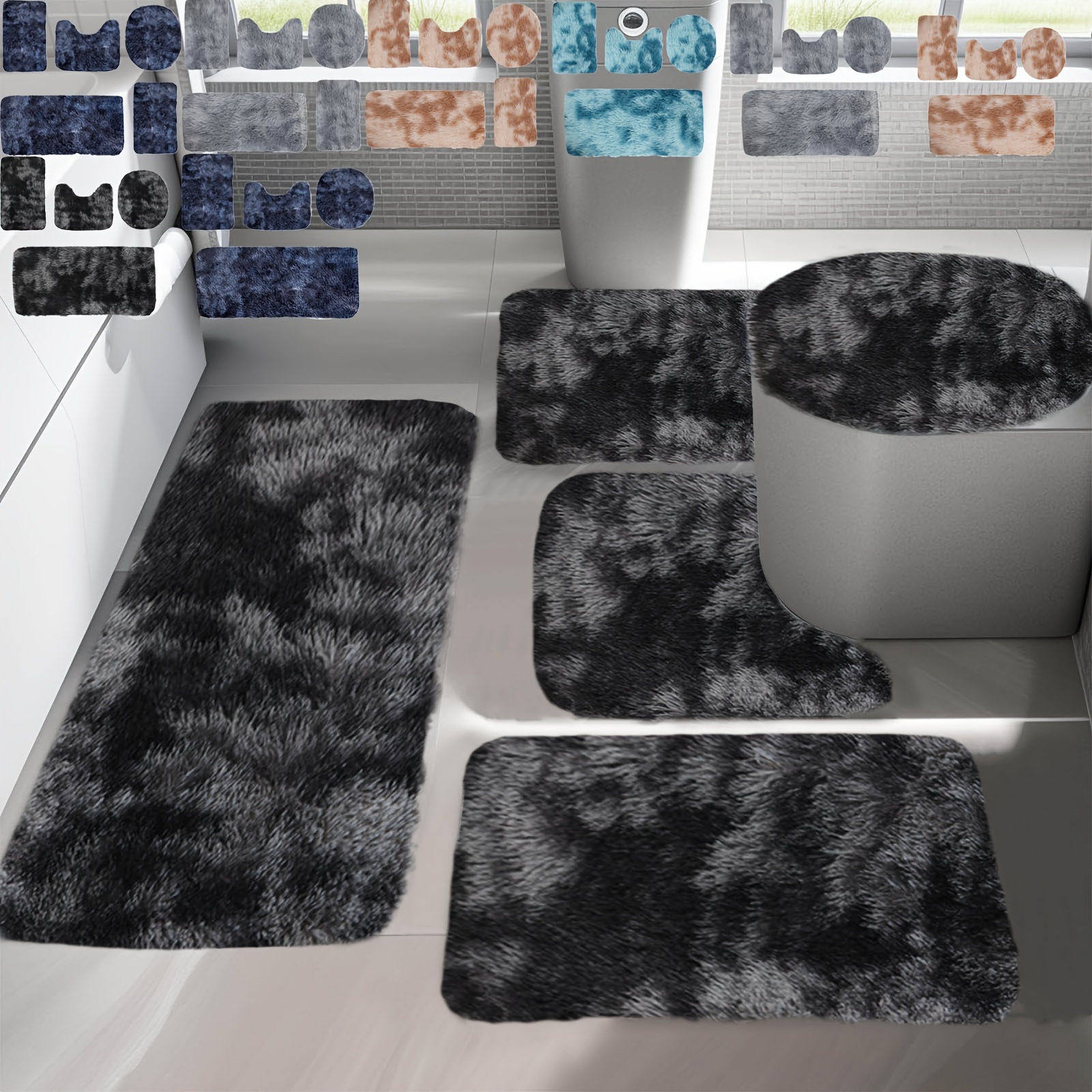 

Dianli 4/5pcs Velvet Fleece Bath Mat Set - Soft, Water Absorbent, Non-slip, , Machine Washable, Rectangular Polyester Bathroom Rug Set With Rubber Backing For Christmas