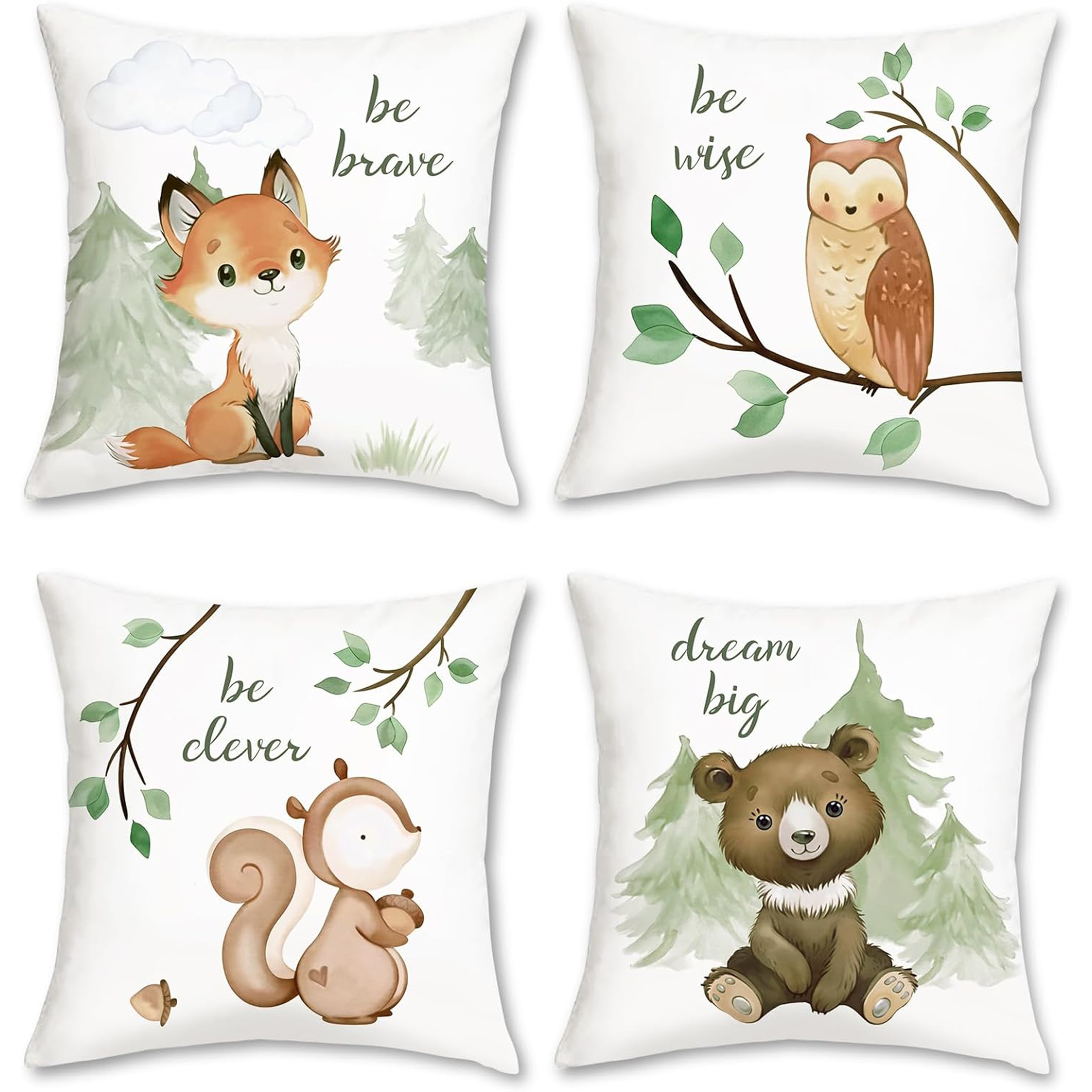 

4pcs Set - Fox, Bear, & For Sofa And - Polyester, Zip , - (16x16", 18x18", ") - No Included