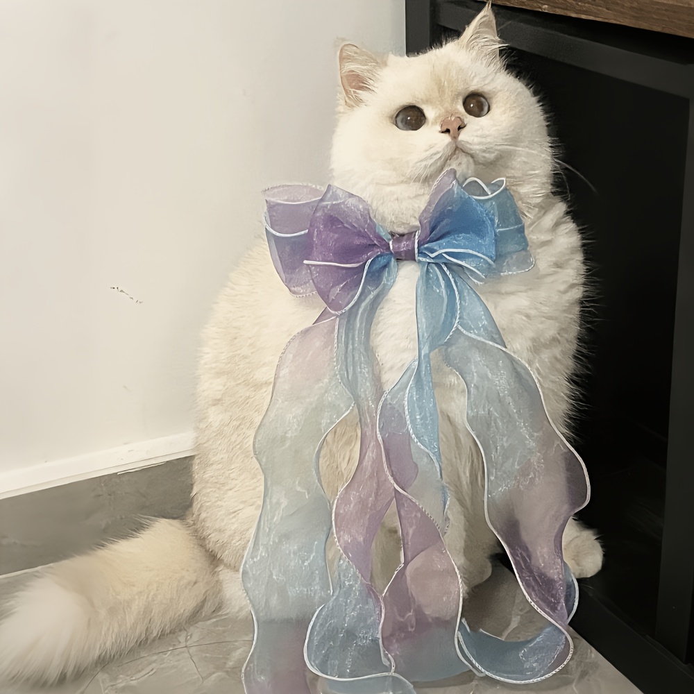 Ombre Pearlescent Double-Layer Bow Pet Collar for Small Dogs