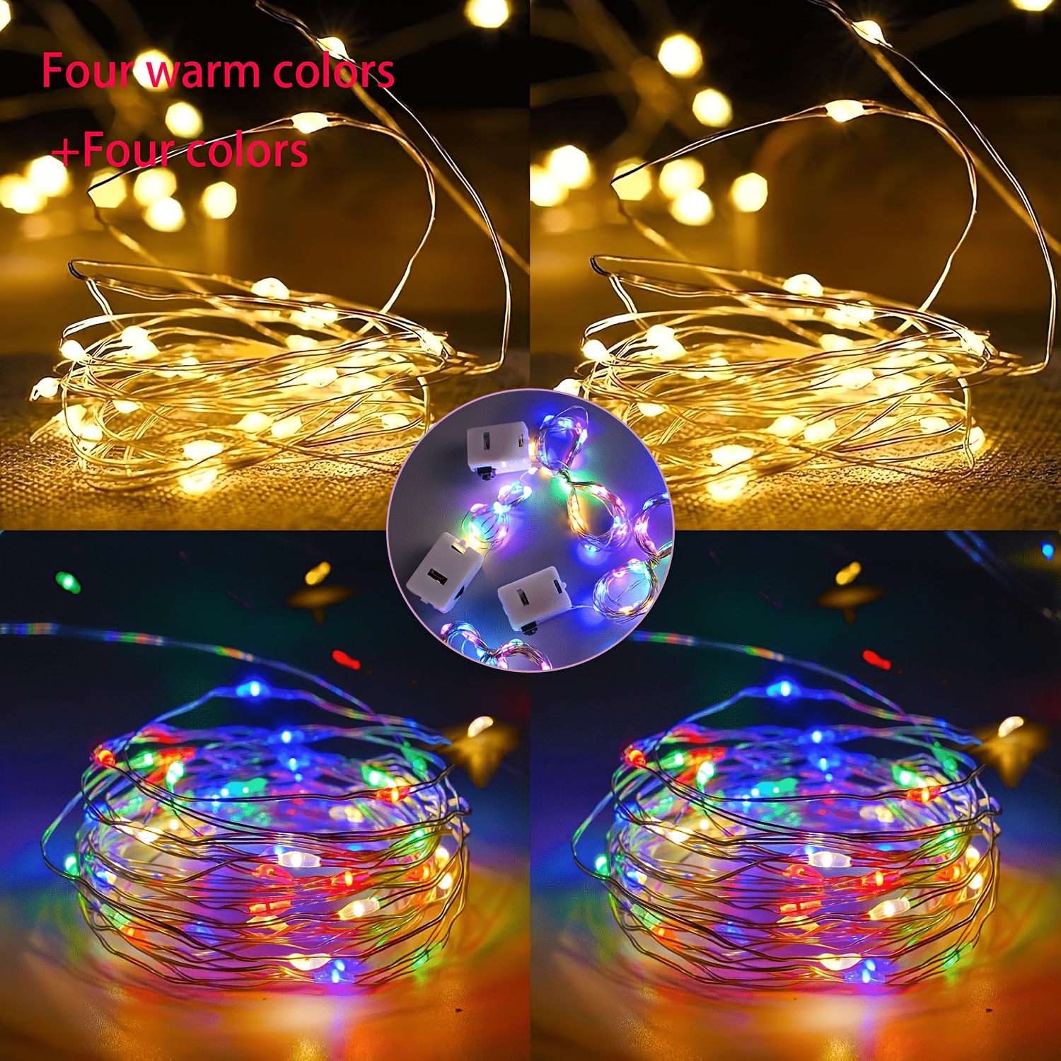 Image of 8-pack Fairy Lights, 78.8in 20 Led Mini String Lights, Battery Operated Firefly Starry Lights For Wedding, Bedroom, Party, Halloween, Christmas (warm White / Colorful Light / Random Color)