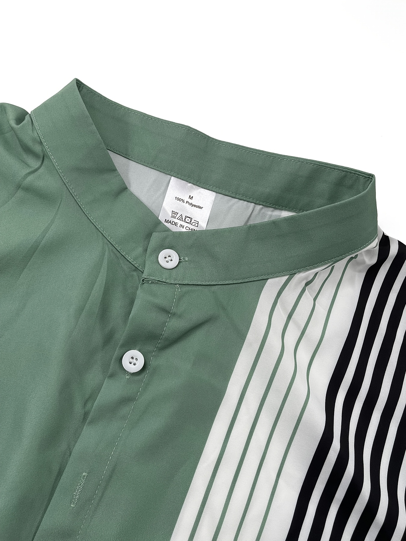 European and American Men's fashion stripe pattern print design button- short-sleeved shirt top and casual trousers matching suit, fashionable street street, seaside casual vacation short-sleeved shirt set