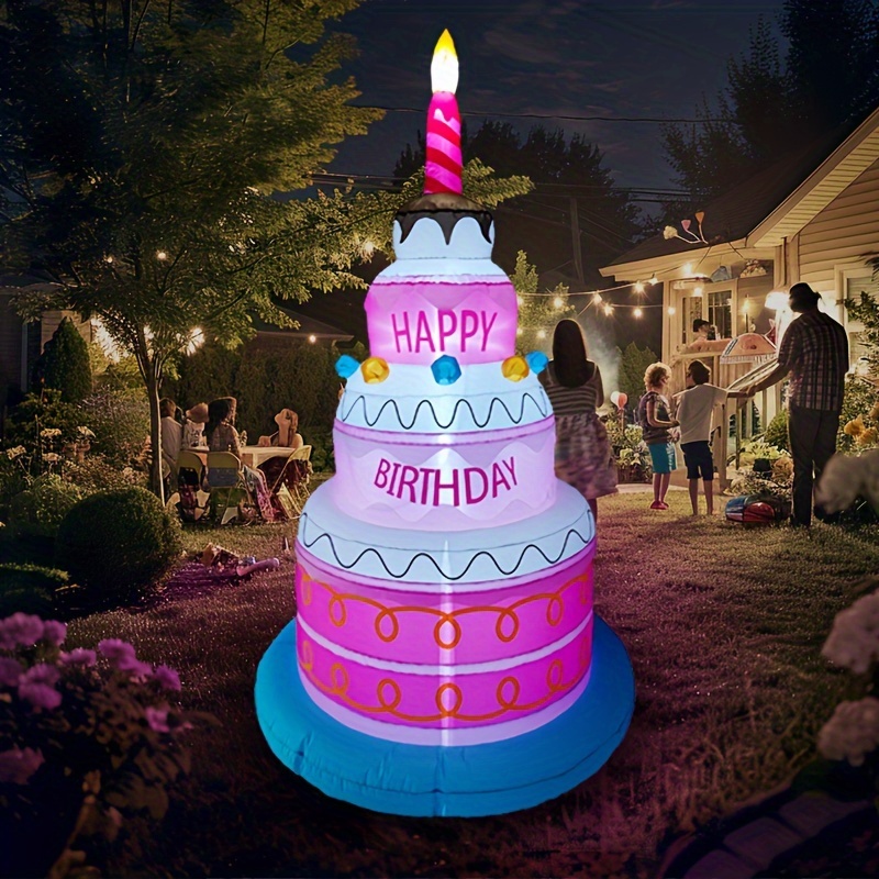 

6ft Celebration Birthday Party Inflatable Decoration Model Birthday Cake, Led Light Emitting Plug In Style Non Electric Decoration Outdoor Holiday Scene Garden Indoor Porch Lighting