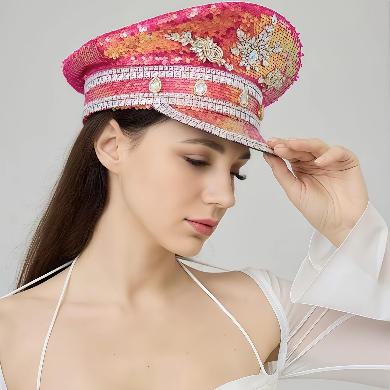 adjustable captain hat pink glitter sparkles Temu