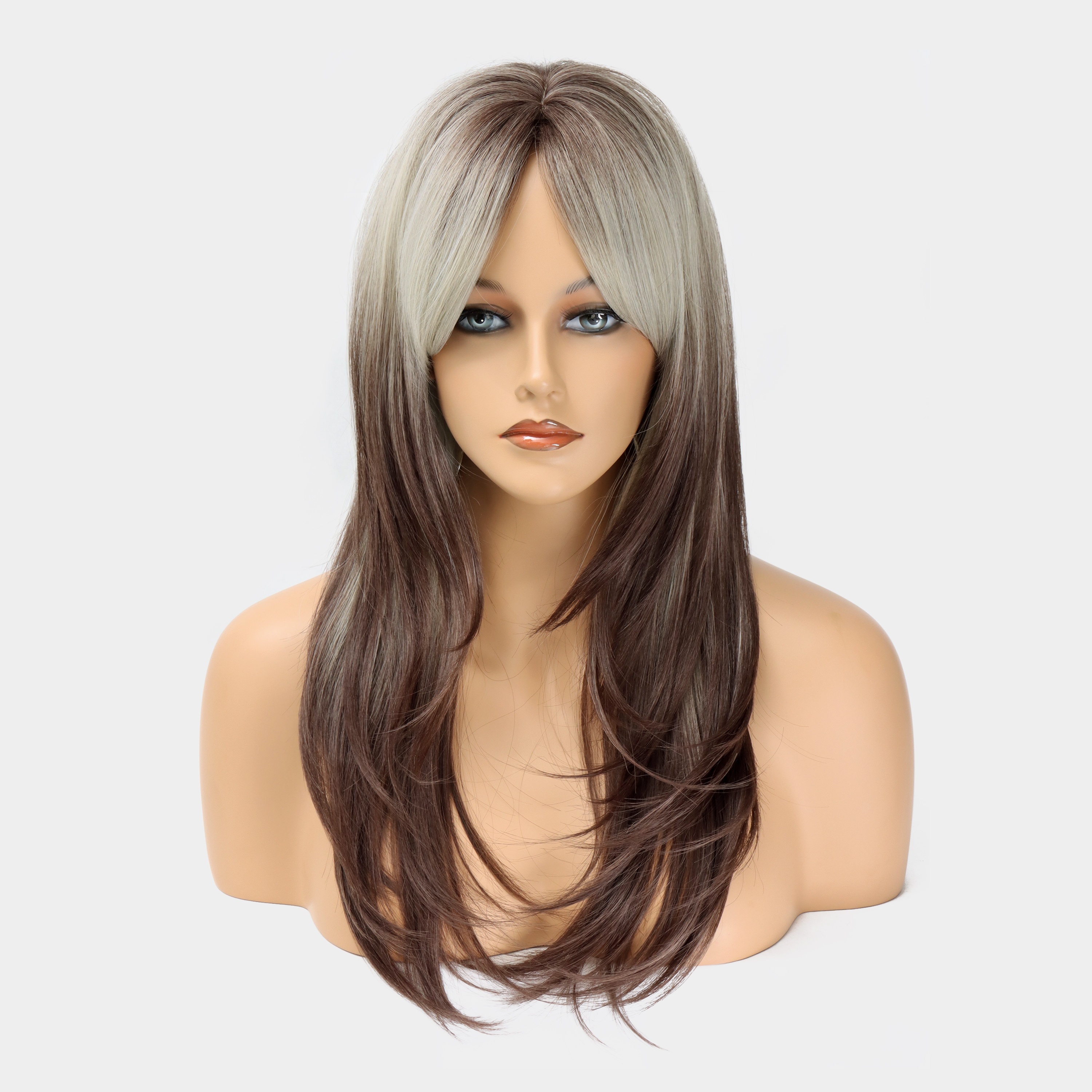 26인치 어깨 길이 웨이비 레이어드 가발 앞머리 포함 내열성 합성 머리카락 자연스러운 로즈넷 캡 디자인 여성 - Temu  Republic of Korea, image size:3000x3000