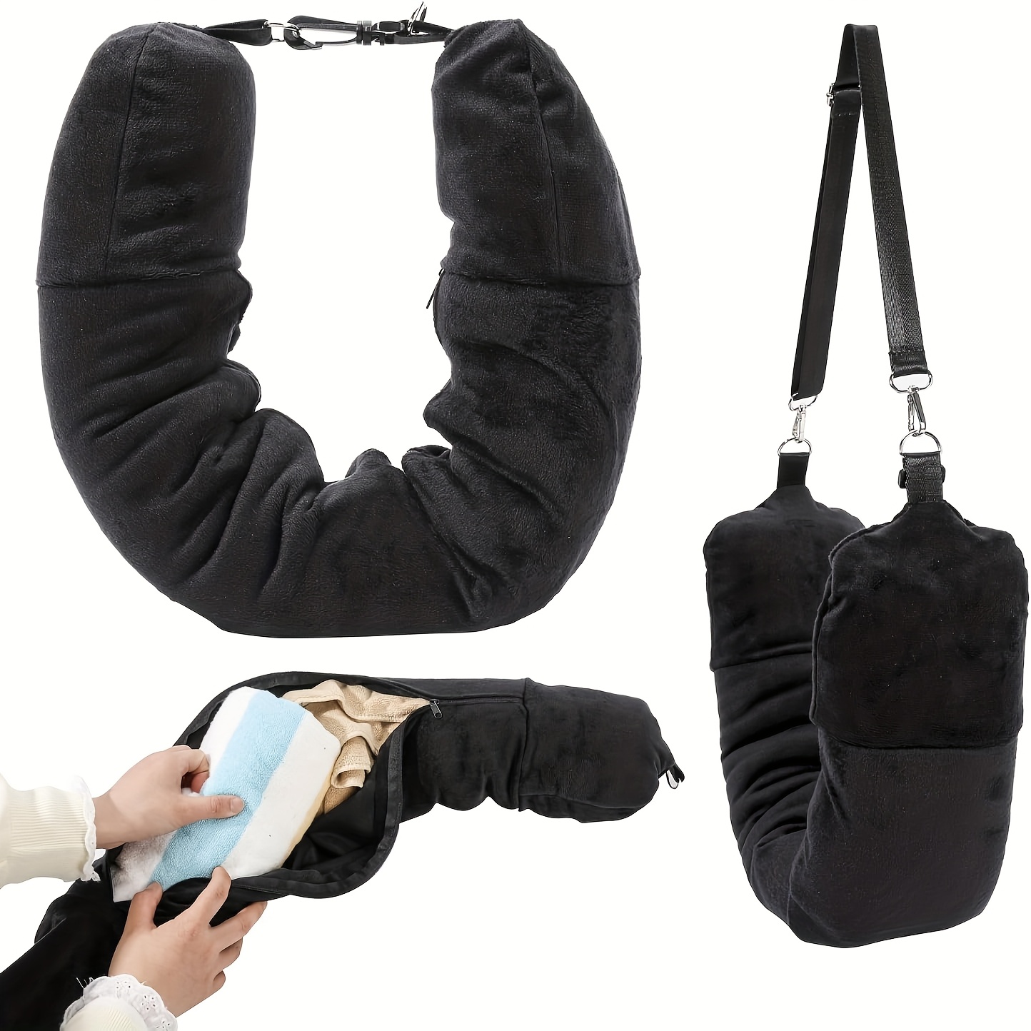 TEMU Travel Pillow For Extra Luggage, Velvet Travel Neck Pillow Storage Bag With Adjustable Neck Size, To 3 Days Travel Essentials Multifunctional
