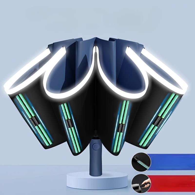 20 Ribs Automatic Reverse Folding Umbrella with Reflective Stripe Double Bones