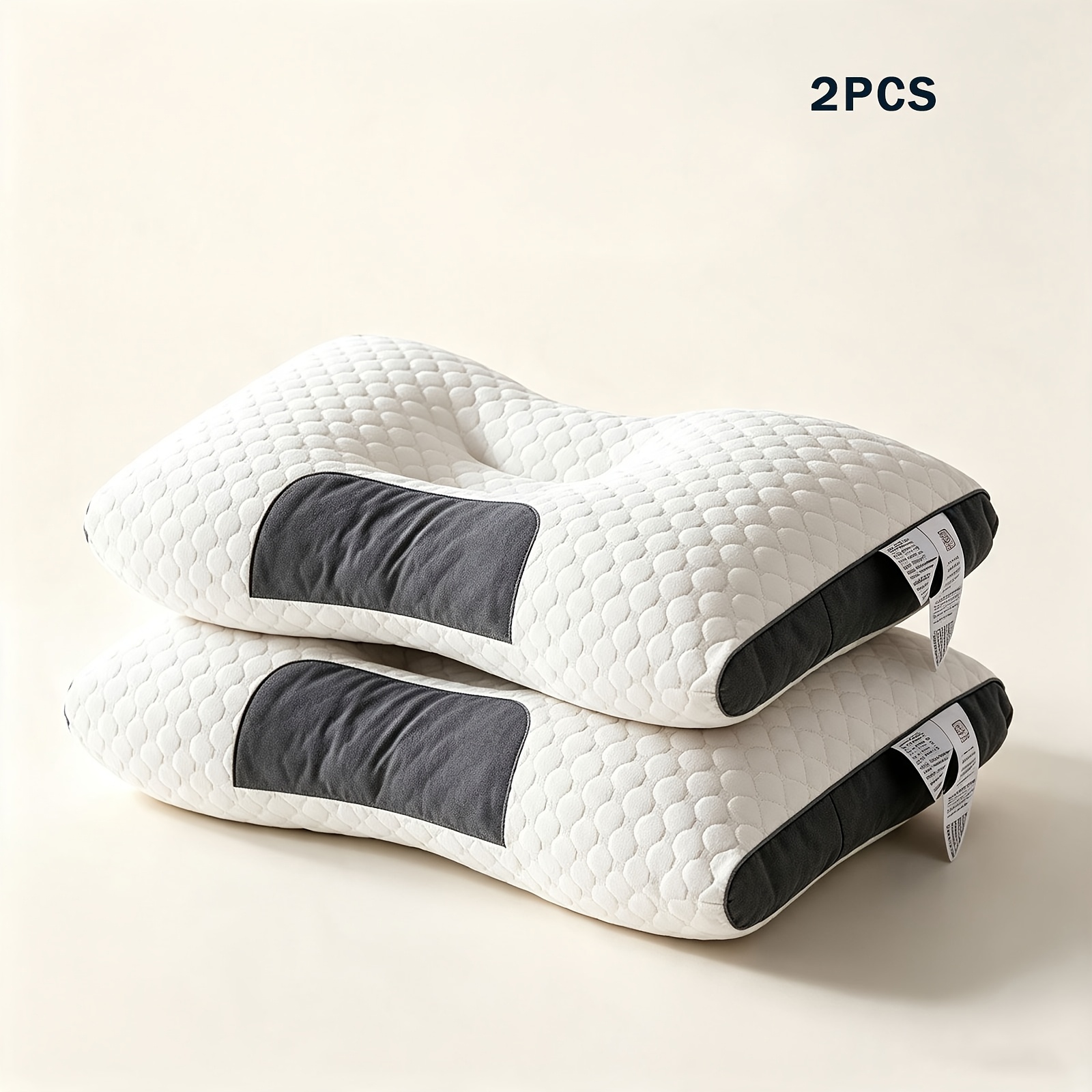 Image of 2pcs Ergonomic Bed Pillows, 3d Spa Massage Pillow Partition To And Protect The Neck Pillow Pillow Bedding, Breathable , Deep Sleep Support, Side Sleeper Friendly, Washable