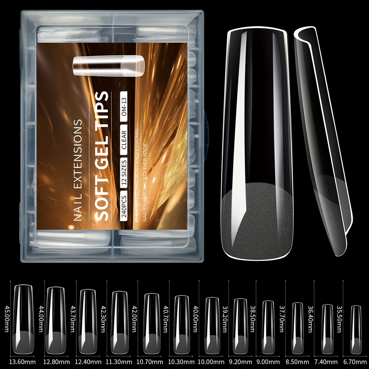 TEMU 240 Stk. XXL extra lange weiche Gel-Nagelspitzen, 4 Formen erhältlich, vollständige & halbe Abdeckung, 2-in-1 halbmatt künstliche Nagelspitzen