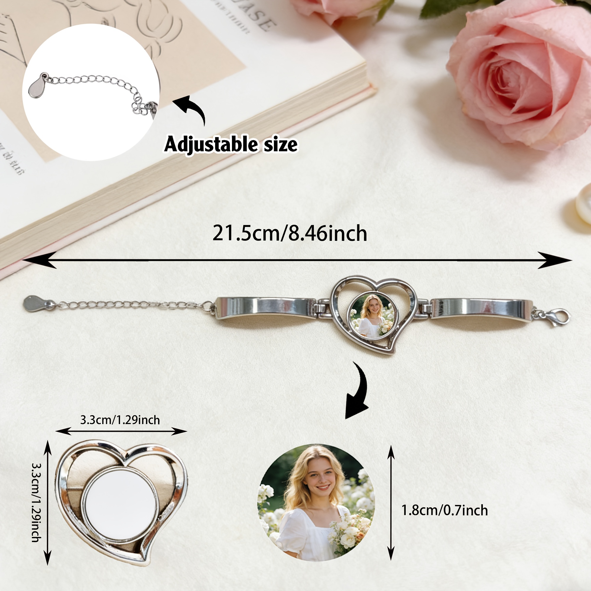 Custom Photo Heart-Shaped Bracelet, Personalized Gift for Her