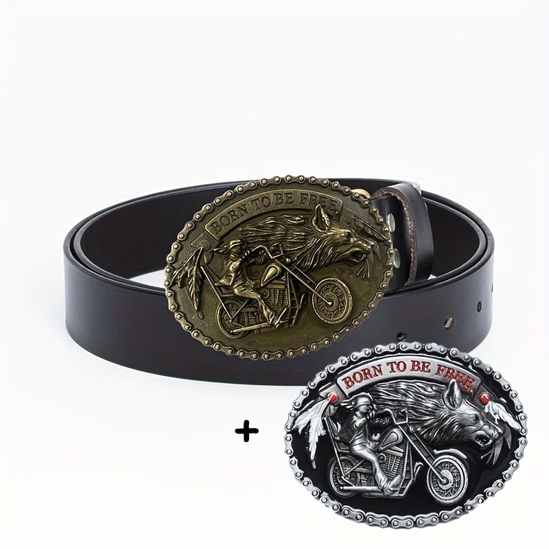 2pcs set double layer cowhide belt large wolf head - Temu Oman