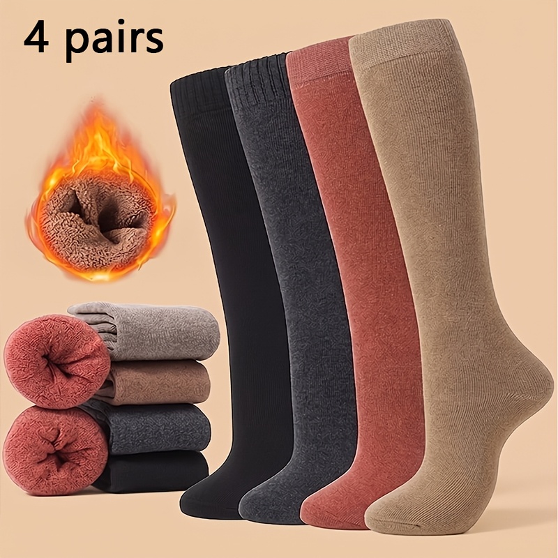 TEMU Lot de 4 paires de chaussettes mollettes chaudes en éponge pour femme - Douces et confortables, adaptées , les et , tubulaires à bordure côtelée
