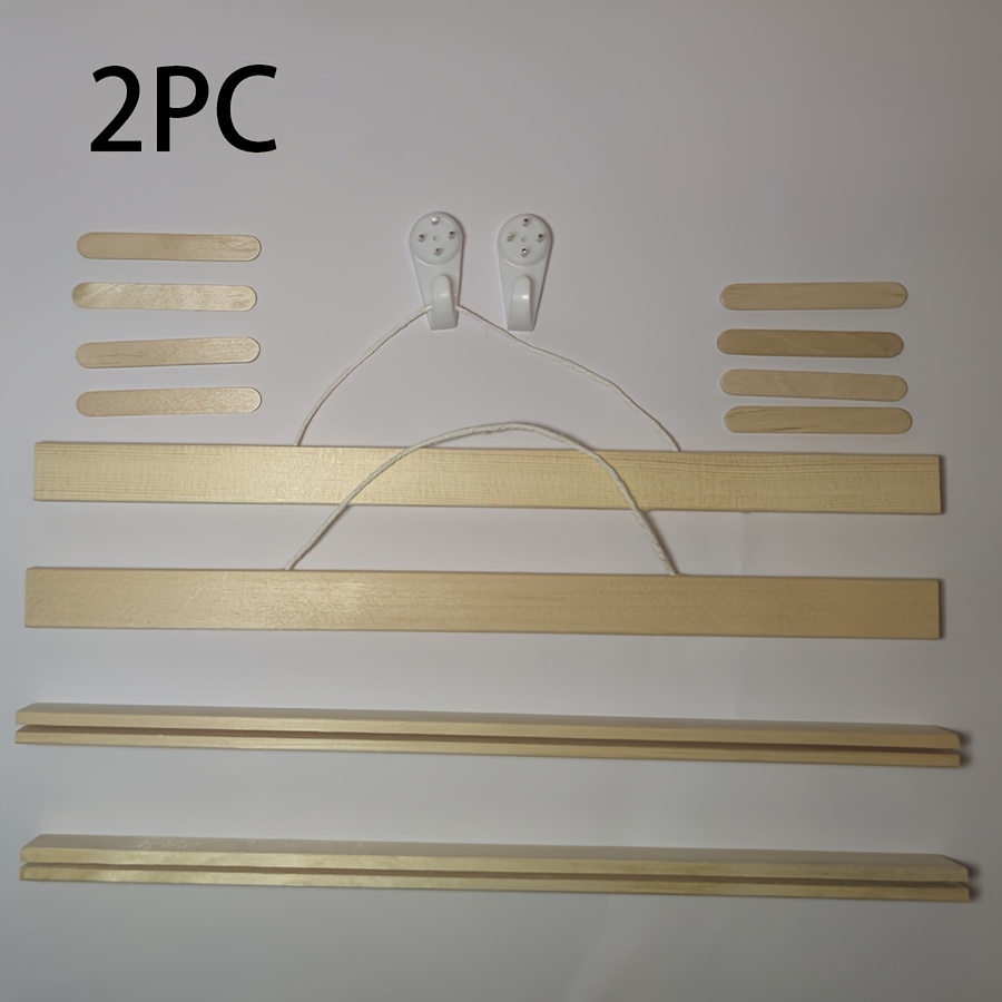 TEMU Lot de 2 cadres à en bois 31cm 41cm 51cm 61cm avec crochets non marquants, cadres muraux pour toile d'art ou peinture calligraphique, décoration