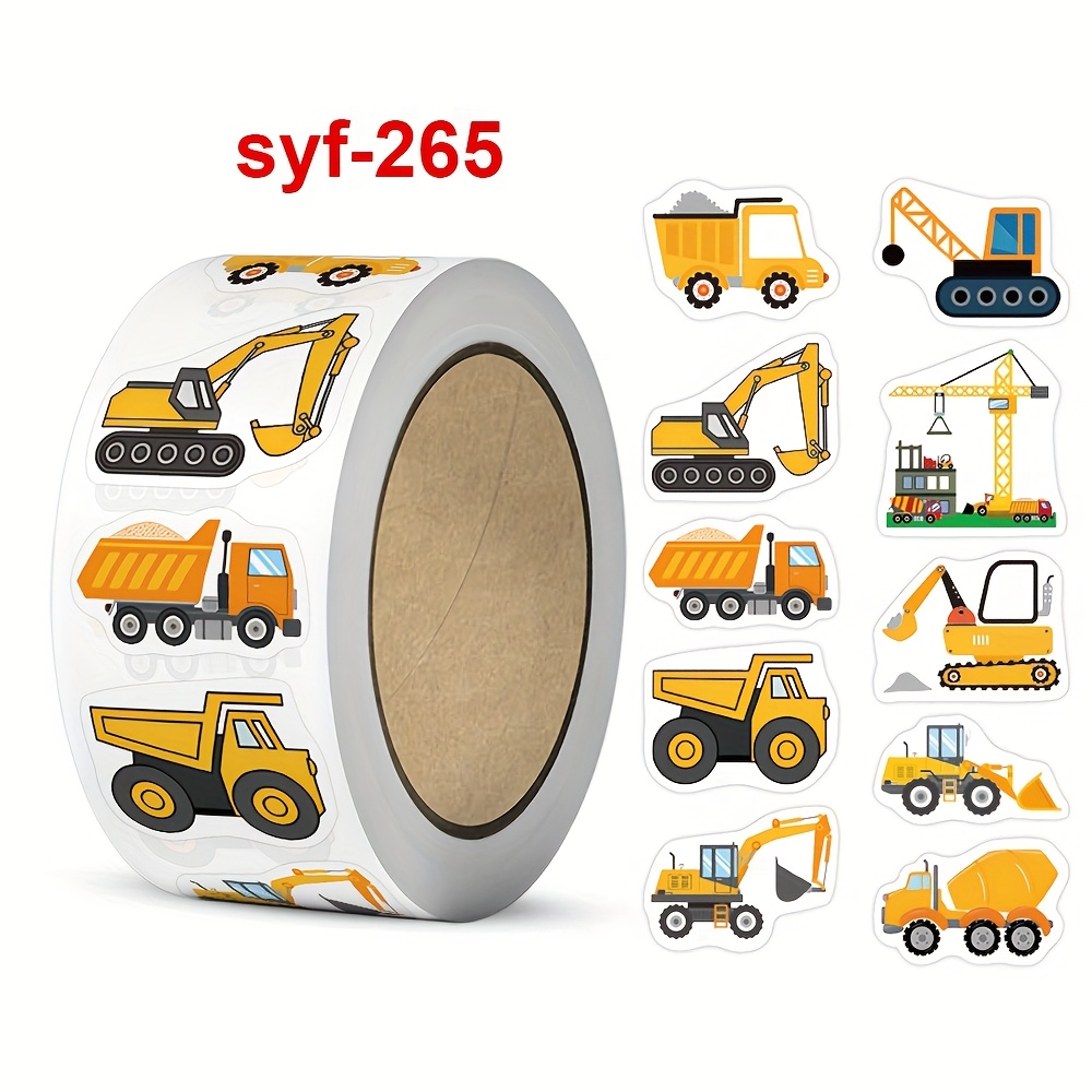 Image of 500pcs Yellow Construction Vehicle Stickers - Heavy-duty Construction Equipment Decals With Excavator, Skid , Bulldozer, Crane, Backhoe, Dump Truck, Forklift