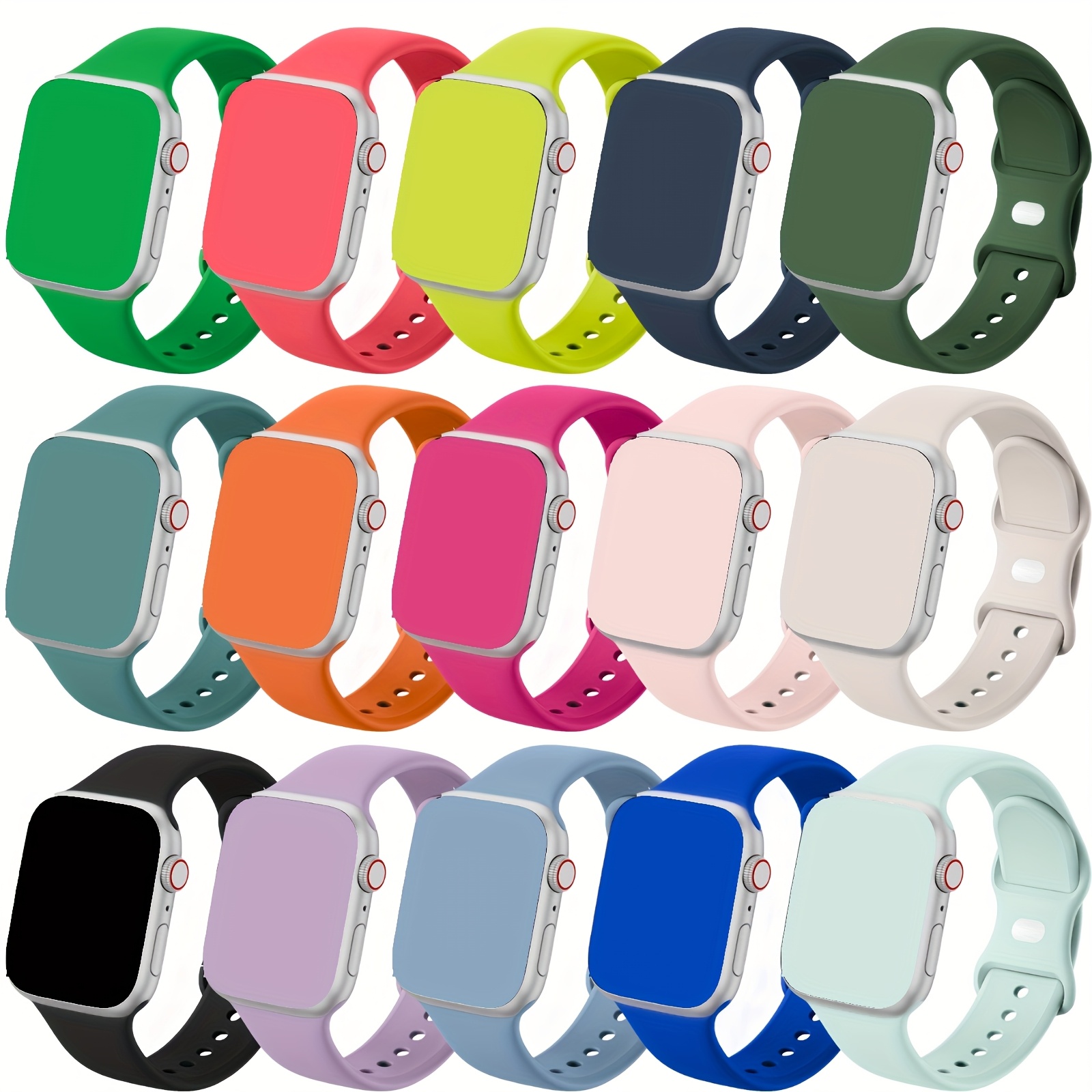 

15pcs Soft Silicone Waterproof Bands For Apple Watch Series 10/9/8/7/6/5/4/3/se/ultra, For Iwatch Sizes 38mm To 49mm - Ideal Gift For Men And Women On Thanksgiving, Christmas, Valentine's Day