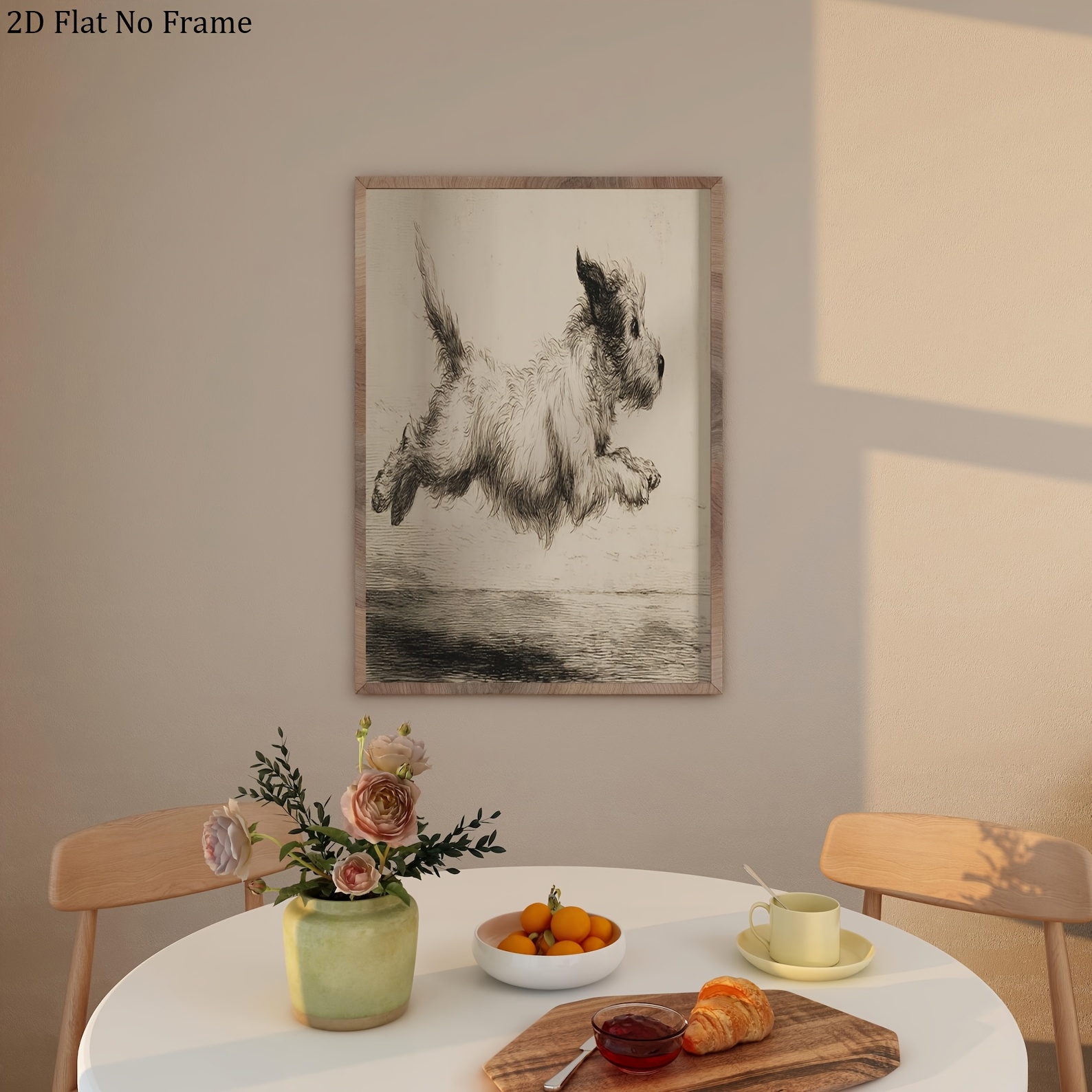 TEMU 2d Flat, 2d Flat 1pc Vintage Print, Vintage Terrier Etching Poster, Puppy Running Wall Decor, Home Decoration Canvas Art Unframed Poster