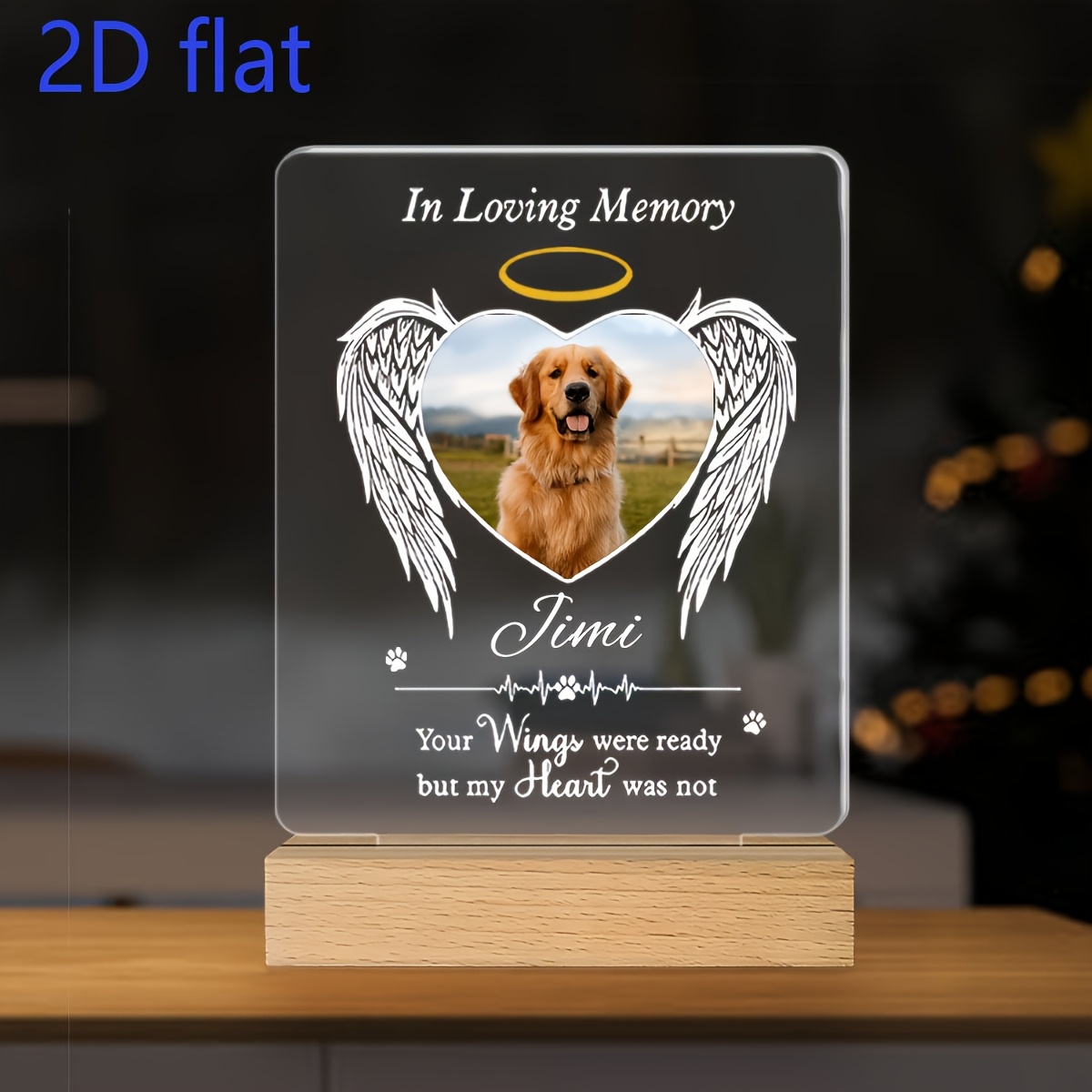 Personalized Acrylic Commemorative Pet Frame with Customized Photos And Text - Angel Wing Design, Desktop Display, Durable Souvenir, Suitable for Mourning Families, Modern, Suitable for Dogs And Cats, Pet Souvenir