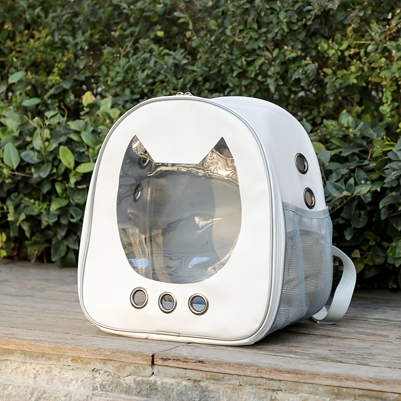 TEMU Mochila transportadora para mascotas tipo cápsula espacial para exteriores, ventana panorámica con forma de cara de gato, ventilación